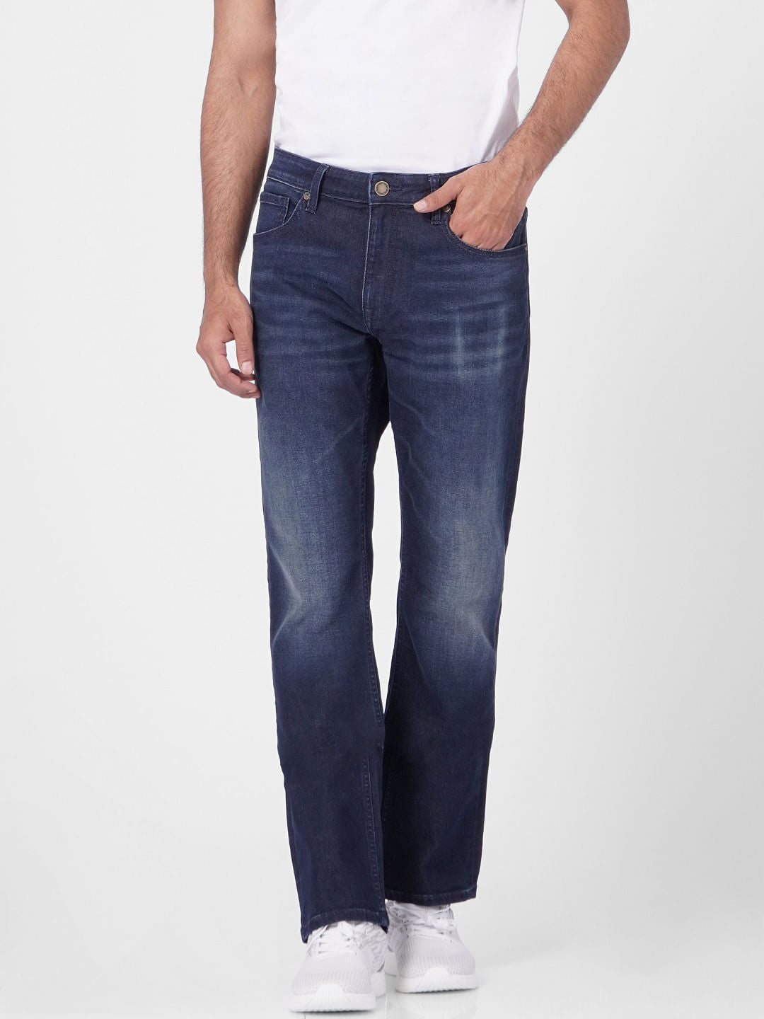 Dark Blue Mid Rise Clark Regular Fit Jeans