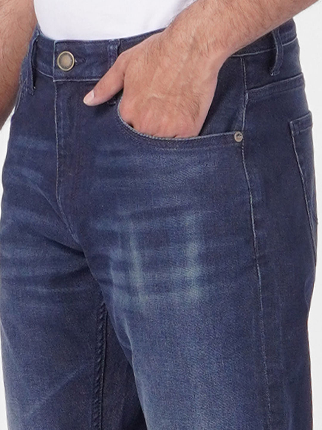 Dark Blue Mid Rise Clark Regular Fit Jeans