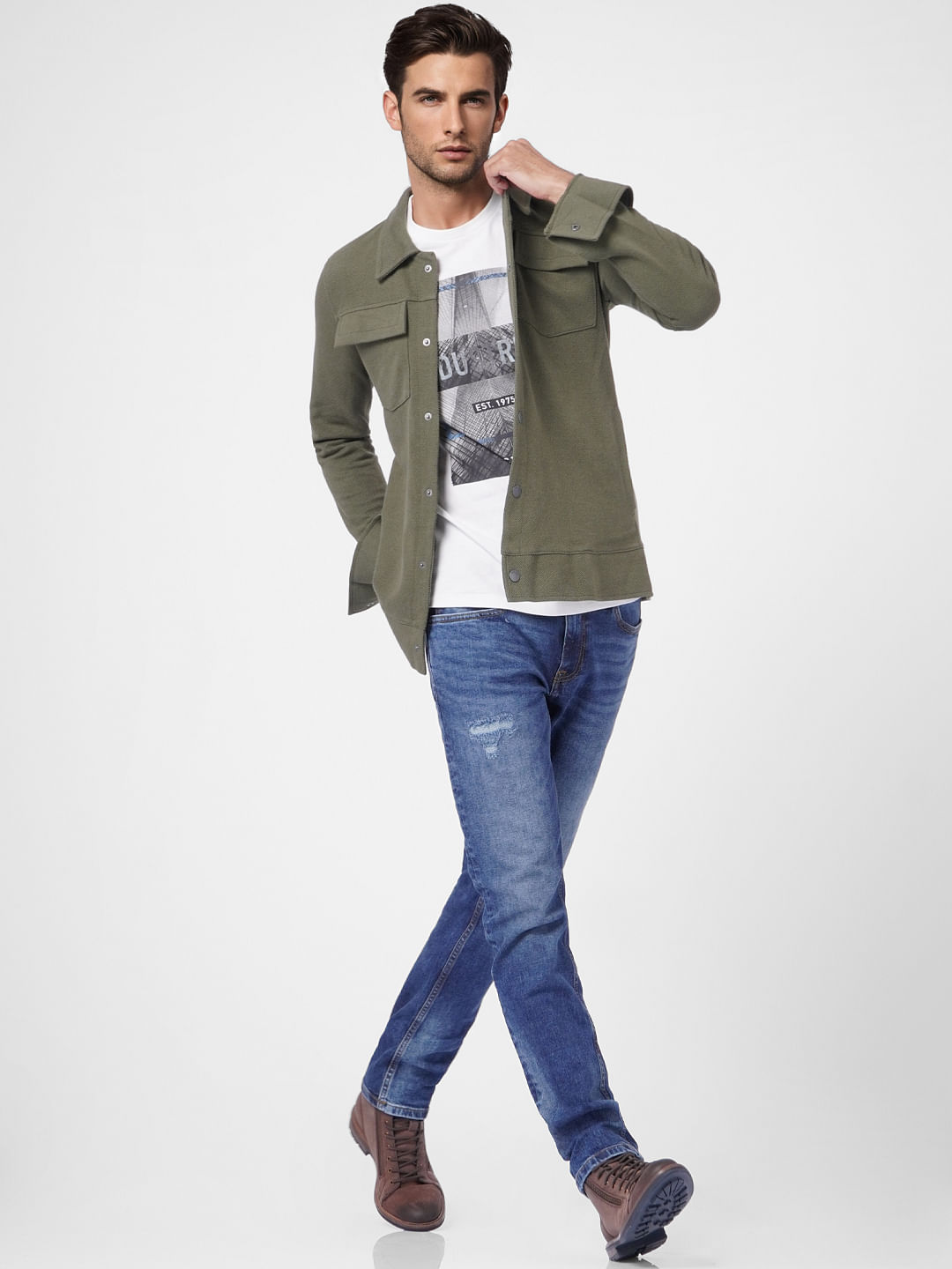 Blue Low Rise Distressed Tim Anti Fit Jeans