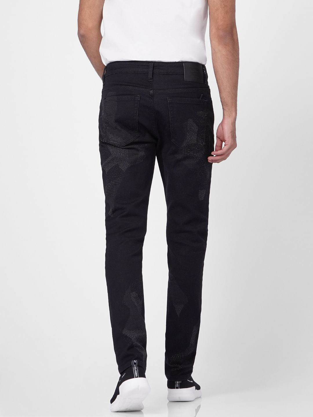 Black Low Rise Printed Glenn Slim Jeans