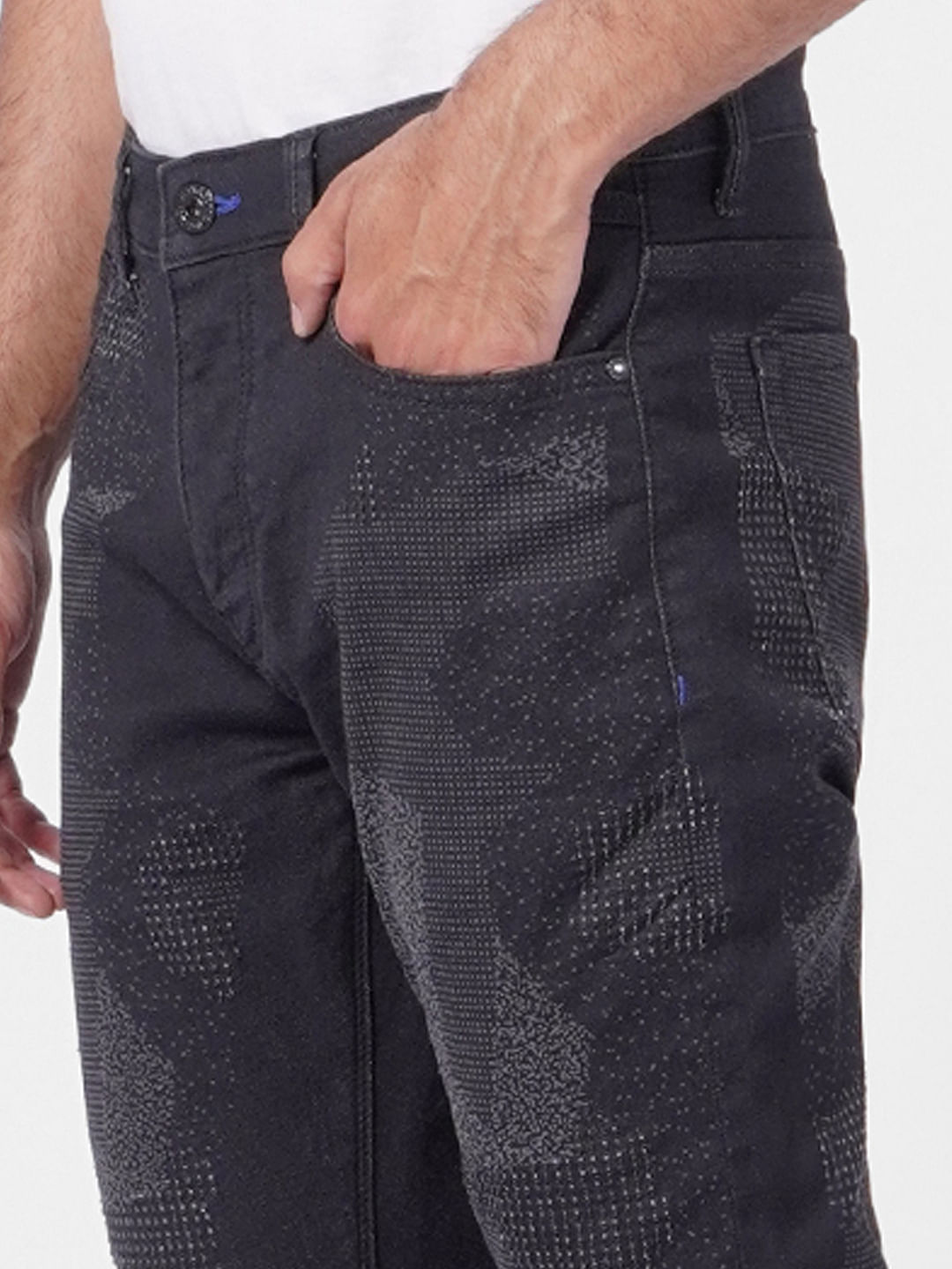 Black Low Rise Printed Glenn Slim Jeans