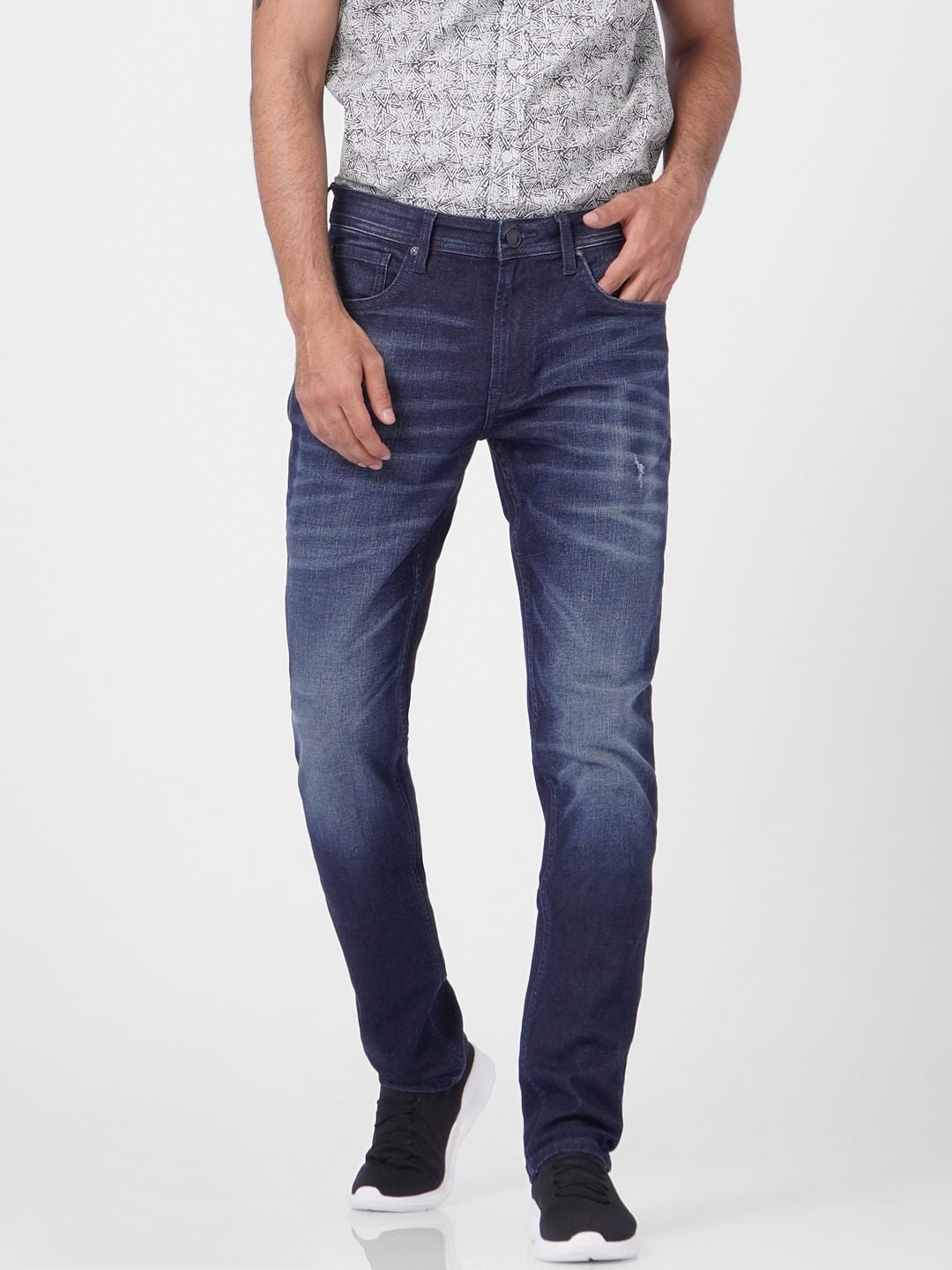 Dark Blue Low Rise Washed Glenn Slim Jeans
