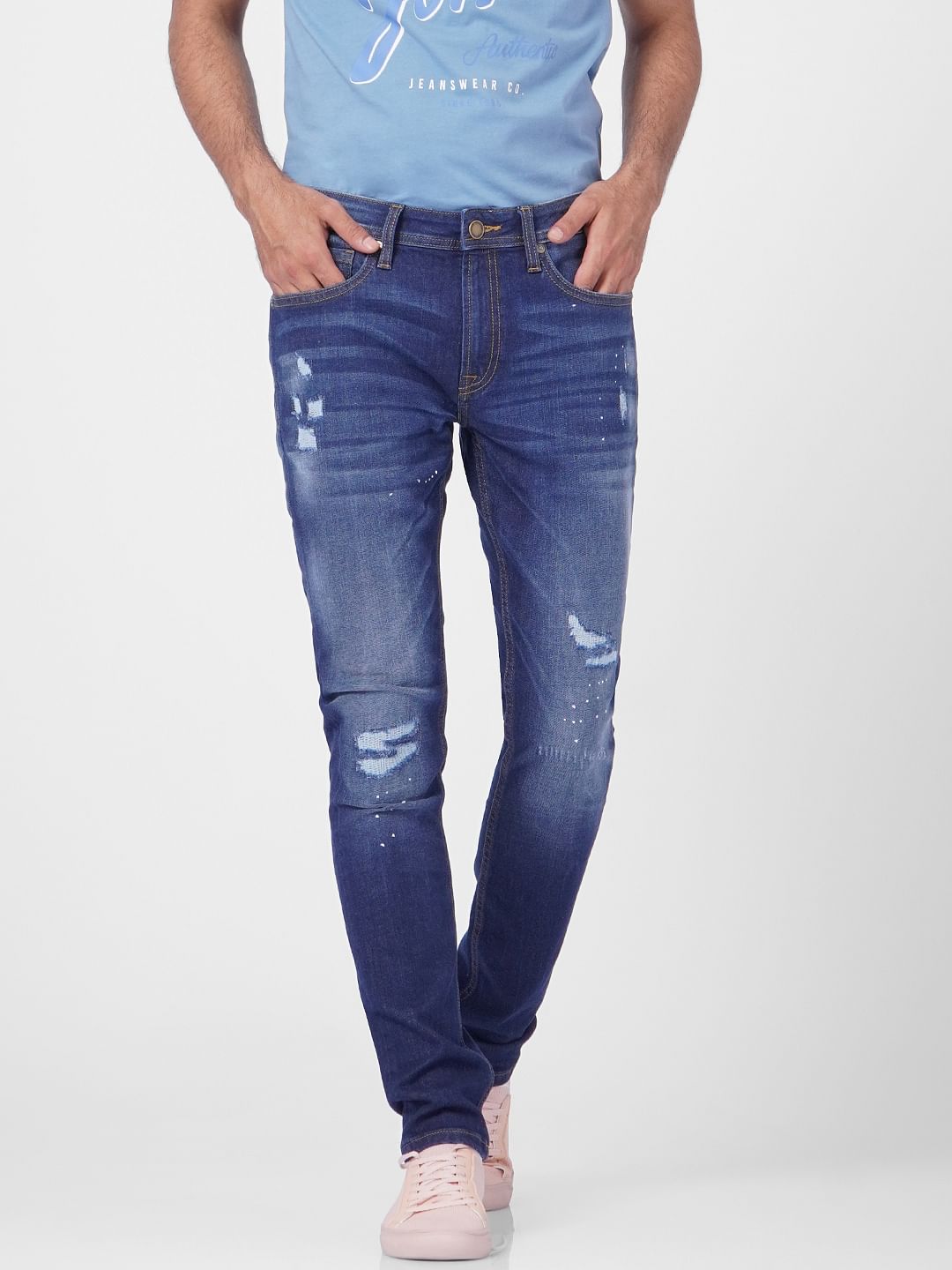 Blue Low Rise Distressed Skinny Jeans