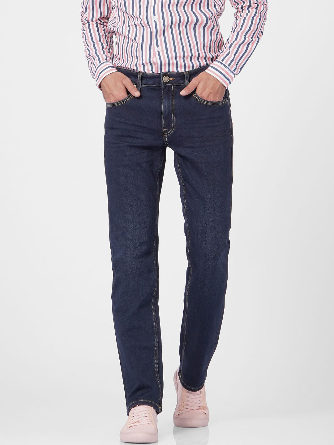 Dark Blue Mid Rise Clark Regular Fit Jeans