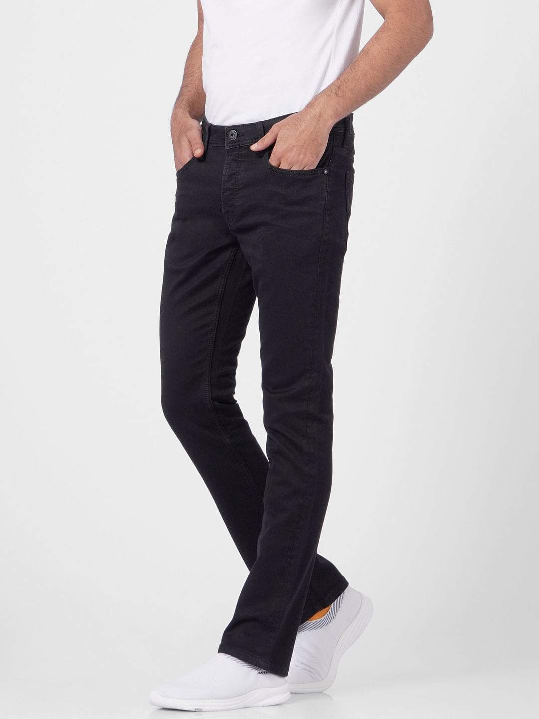 Black Mid Rise Clark Straight Fit Jeans