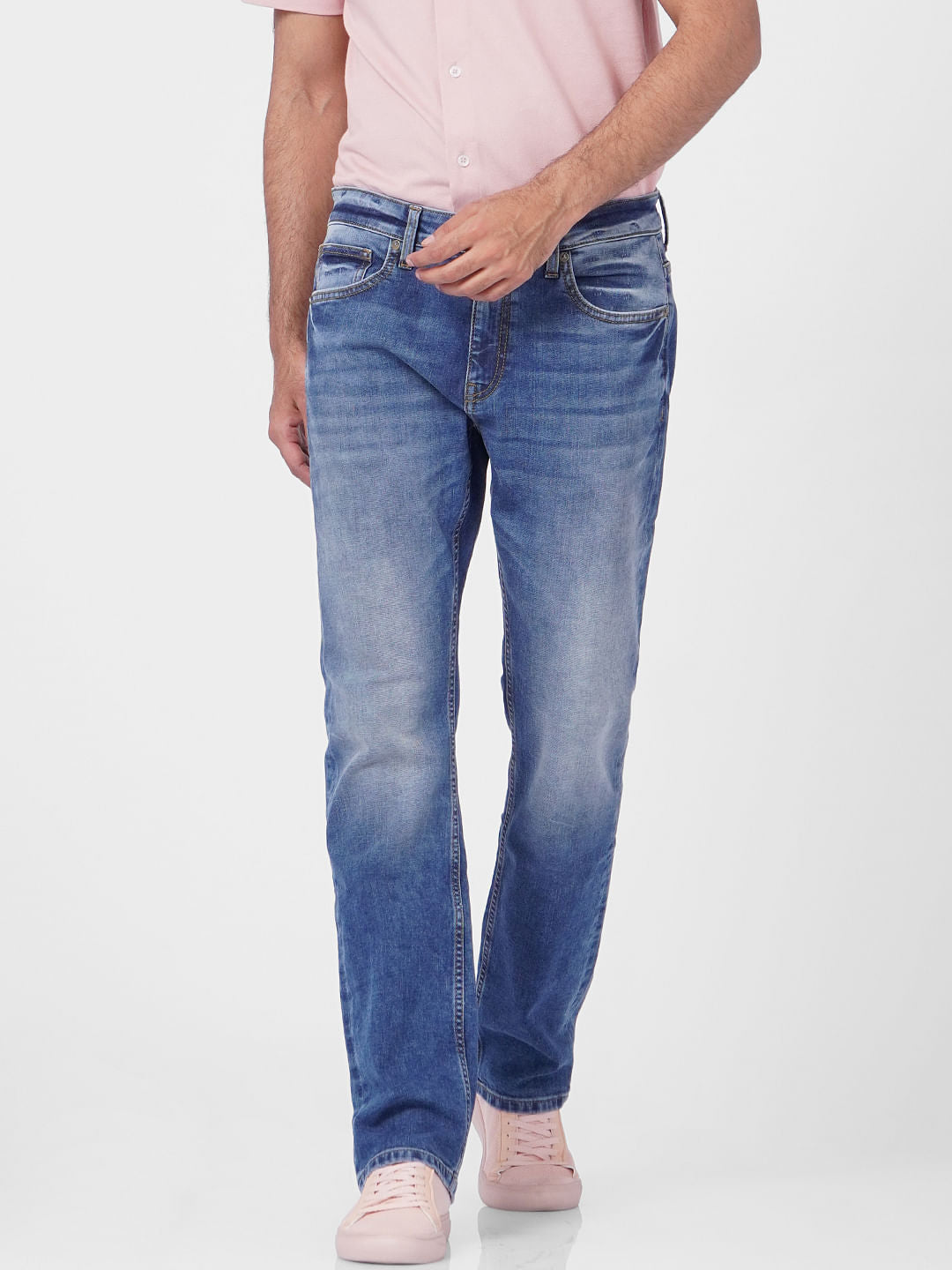 Blue Mid Rise Clark Regular Fit Jeans
