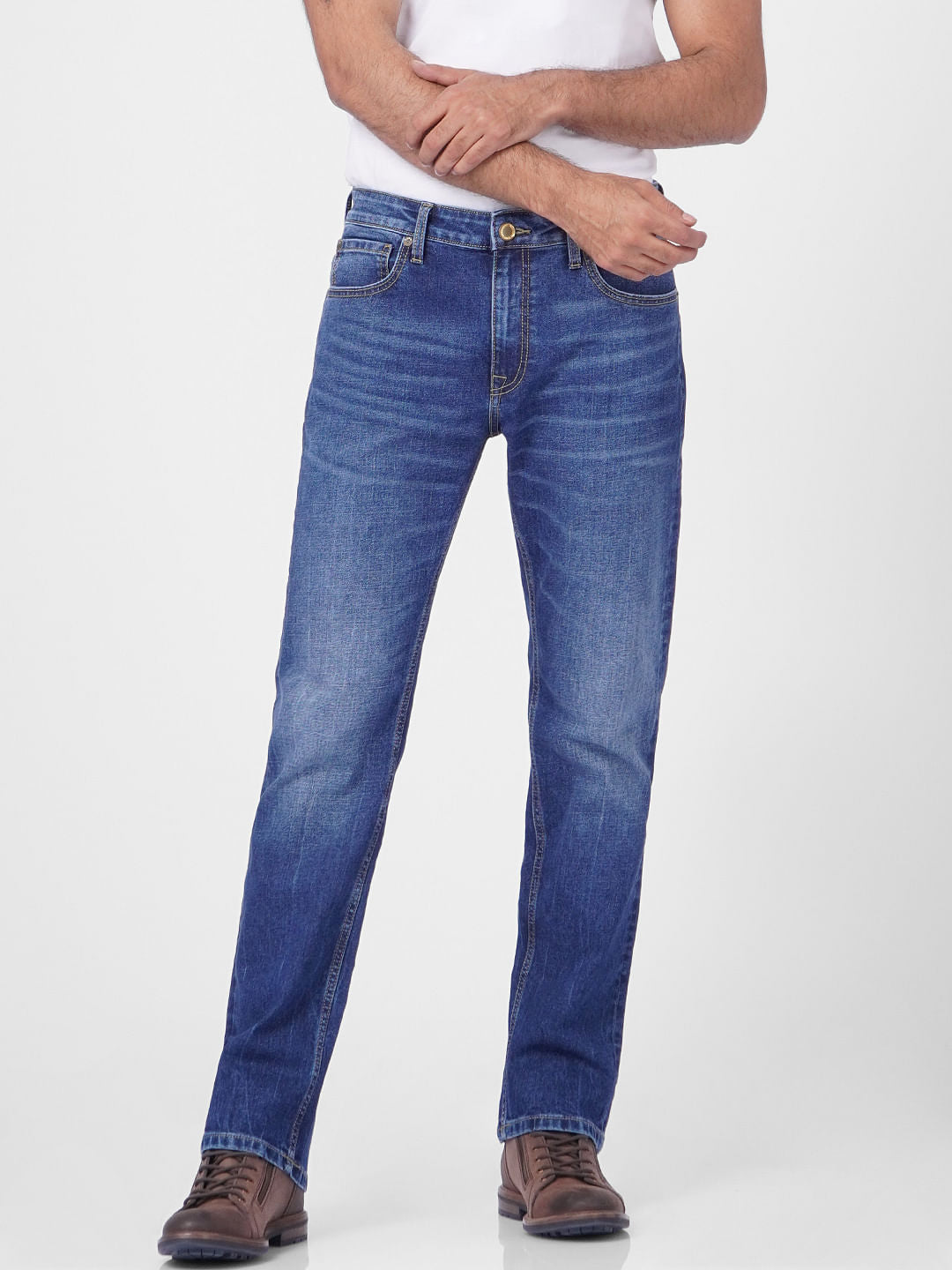 Blue Mid Rise Clark Regular Fit Jeans