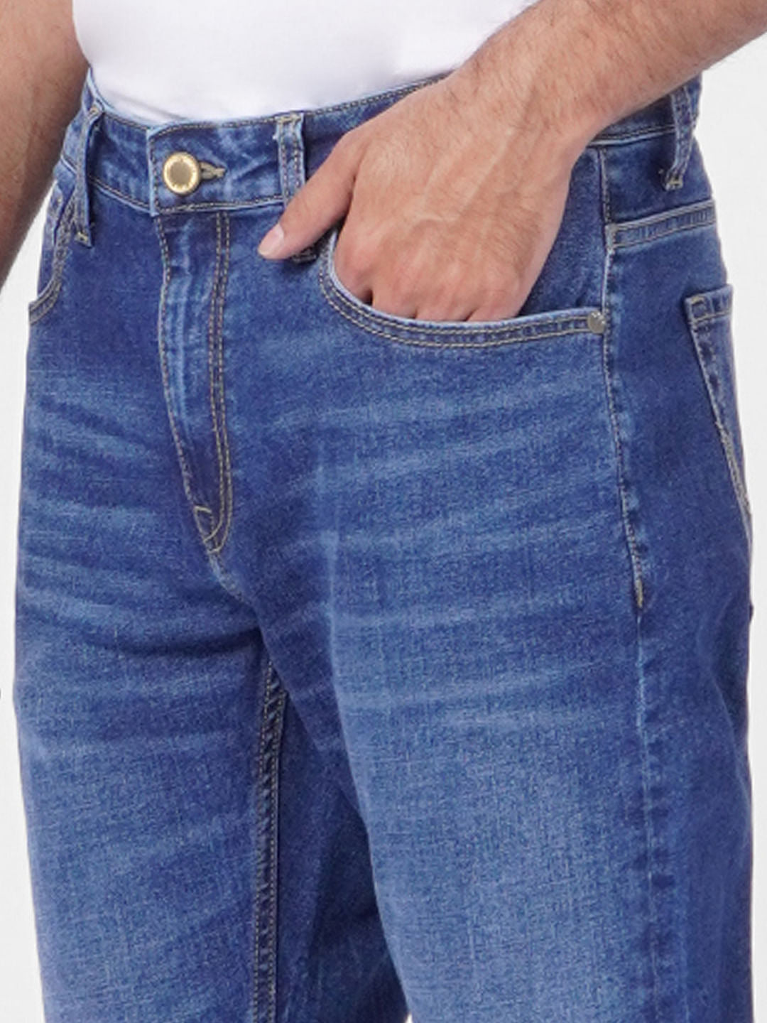 Blue Mid Rise Clark Regular Fit Jeans