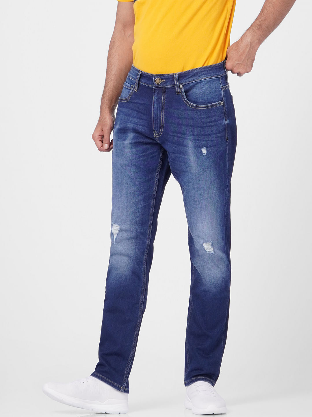 Dark Blue Low Rise Distressed Glenn Slim Jeans