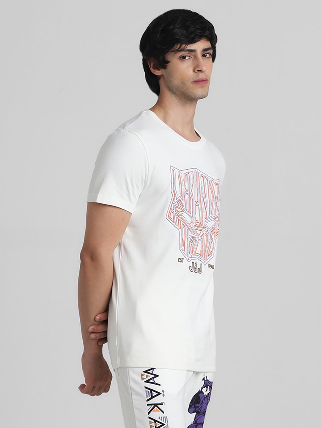 JACK&JONES X BLACK PANTHER White Printed Crew Neck T-shirt