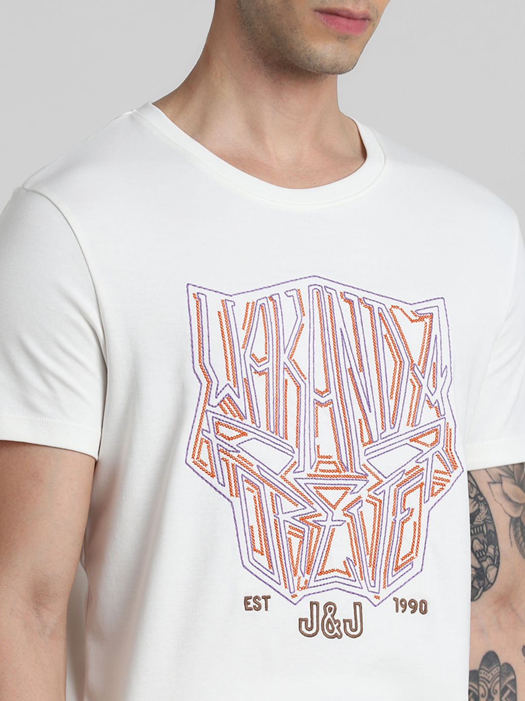 JACK&JONES X BLACK PANTHER White Printed Crew Neck T-shirt