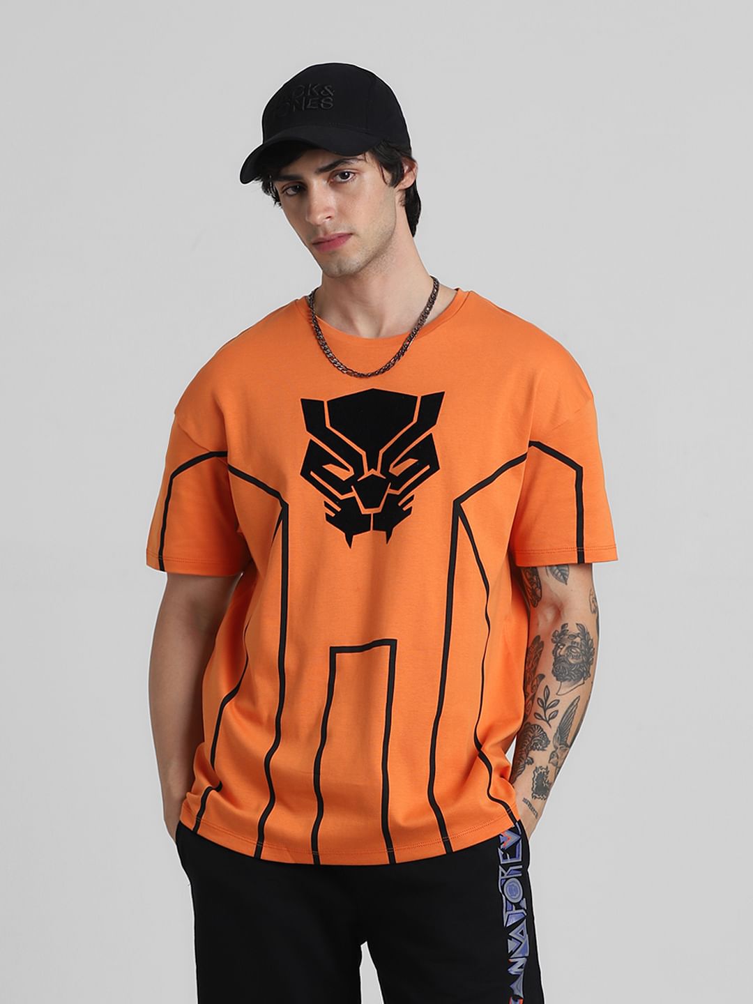JACK&JONES X BLACK PANTHER ORANGE OVERSIZED CREW NECK T-SHIRT