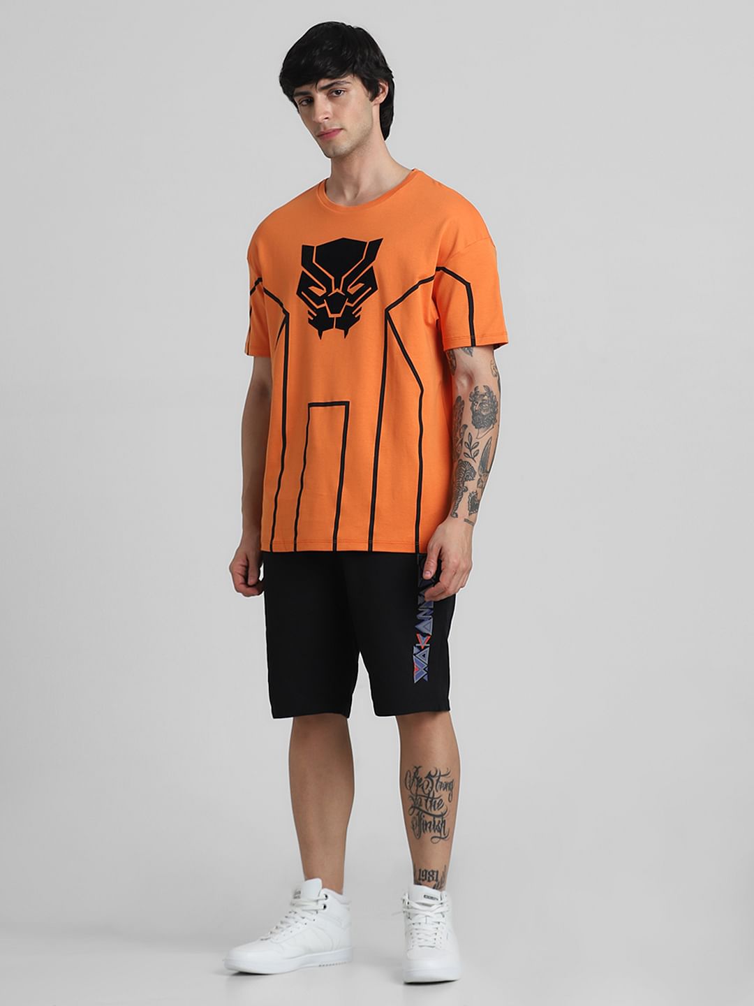 JACK&JONES X BLACK PANTHER ORANGE OVERSIZED CREW NECK T-SHIRT