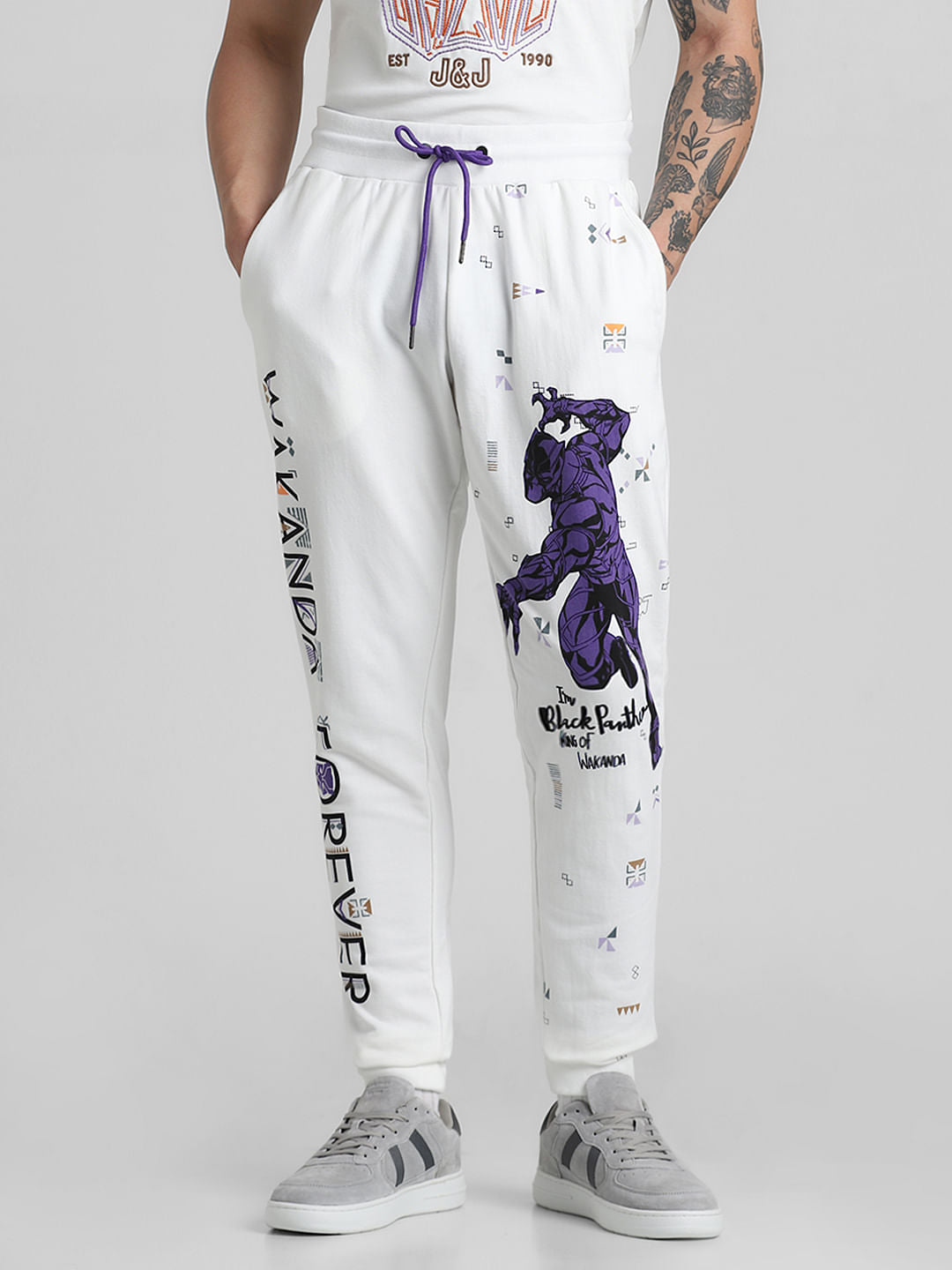 Jack&Jones X Black Panther White Mid Rise Sweatpants