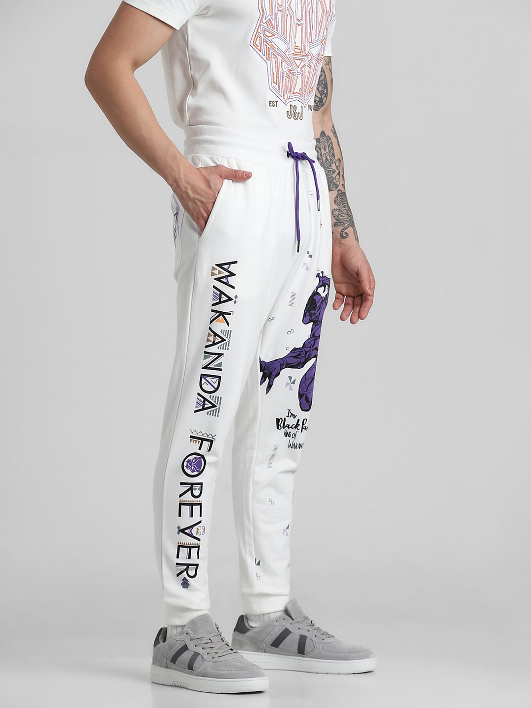 Jack&Jones X Black Panther White Mid Rise Sweatpants