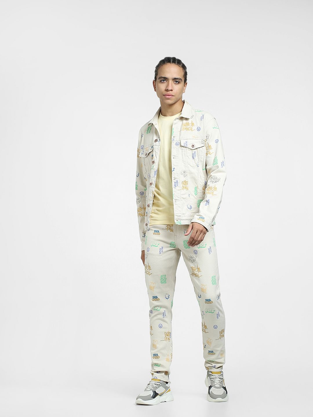 Beige Printed Co-ord Set Jacket