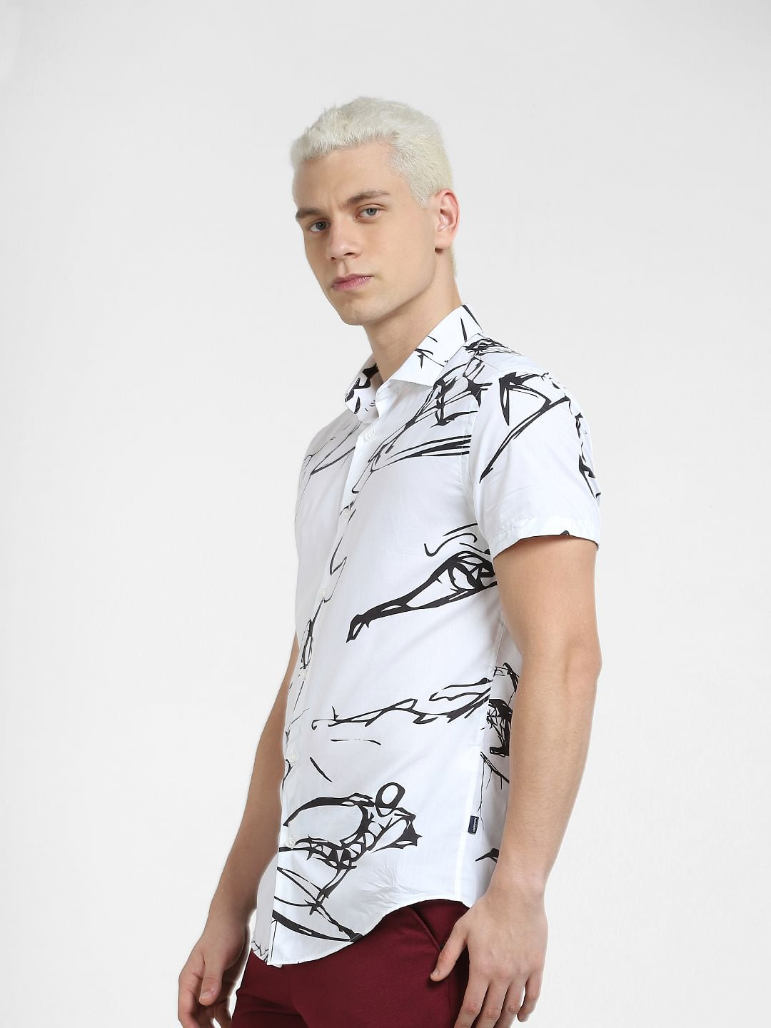 White Printed Short Sleeves Shirt
