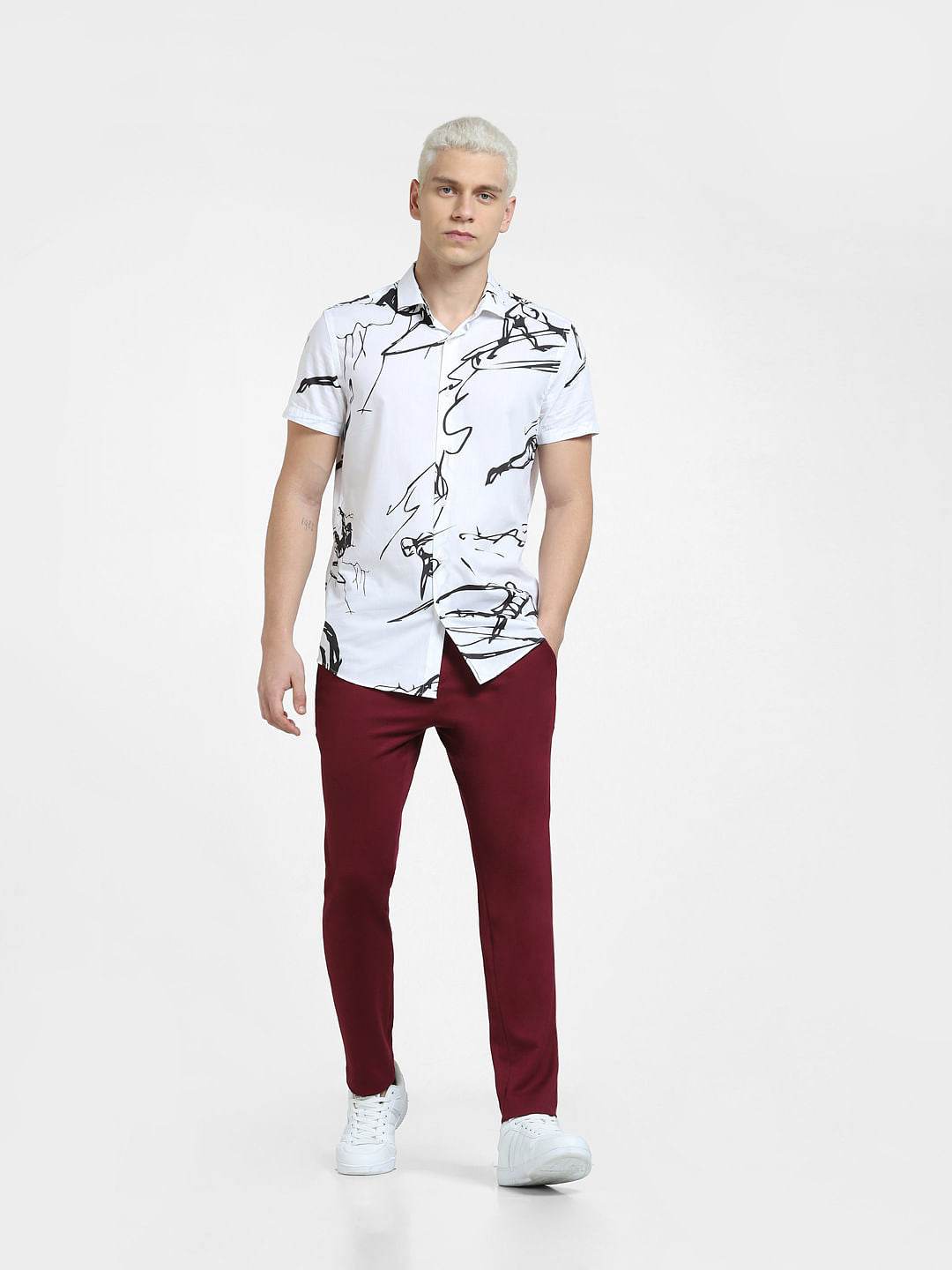 White Printed Short Sleeves Shirt