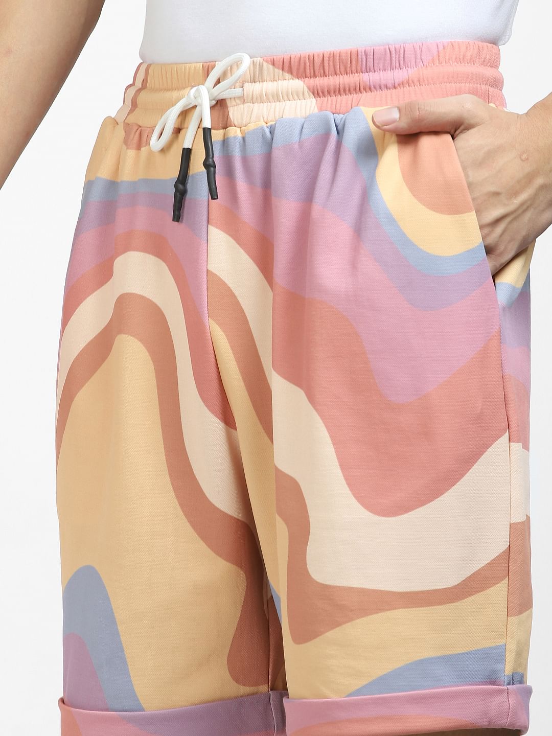 Pastel Yellow Colourblocked Knit Shorts