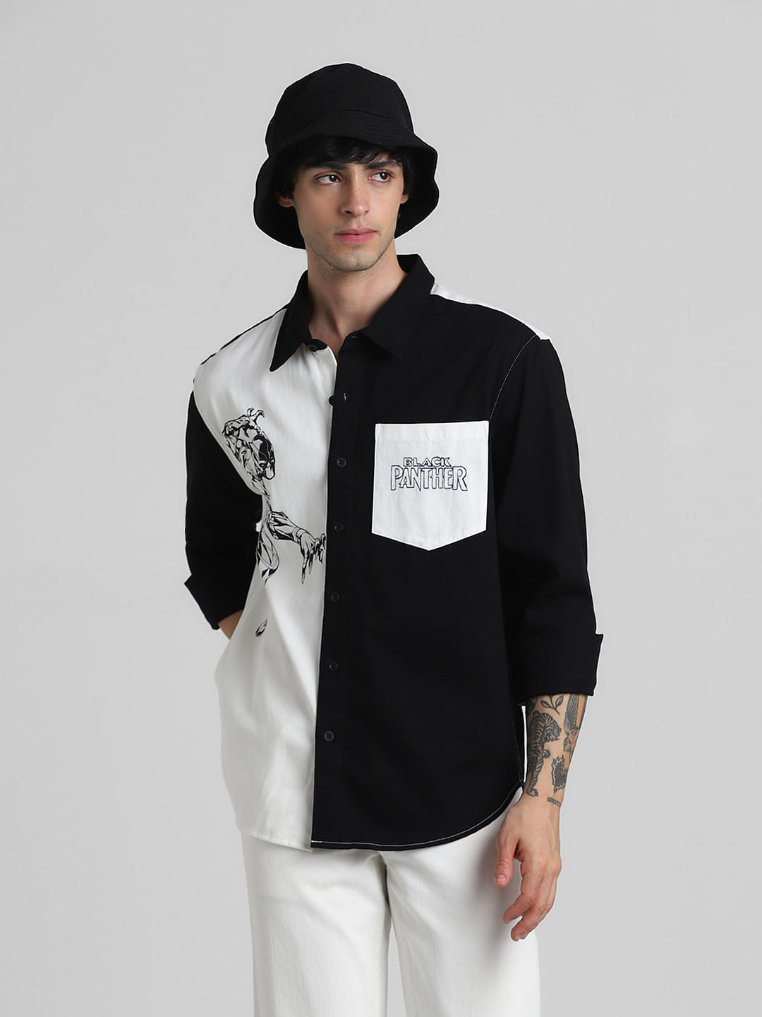 Jack&Jones X Black Panther White Colourblocked OVERSIZED Shirt