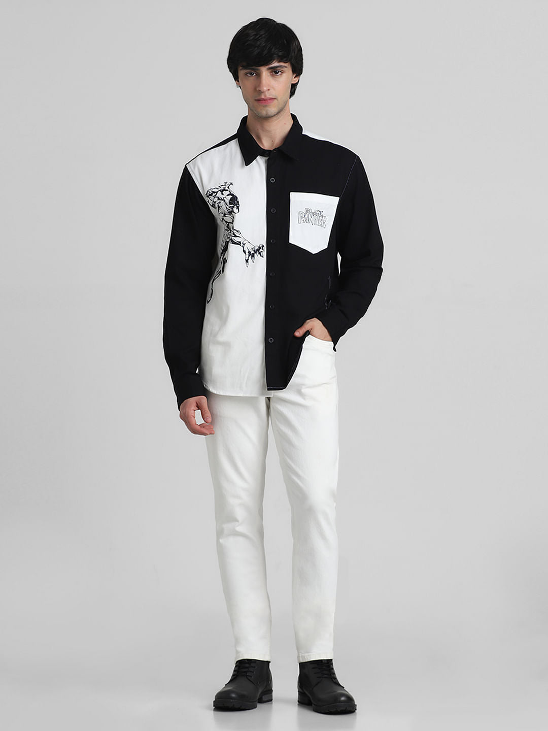 Jack&Jones X Black Panther White Colourblocked OVERSIZED Shirt