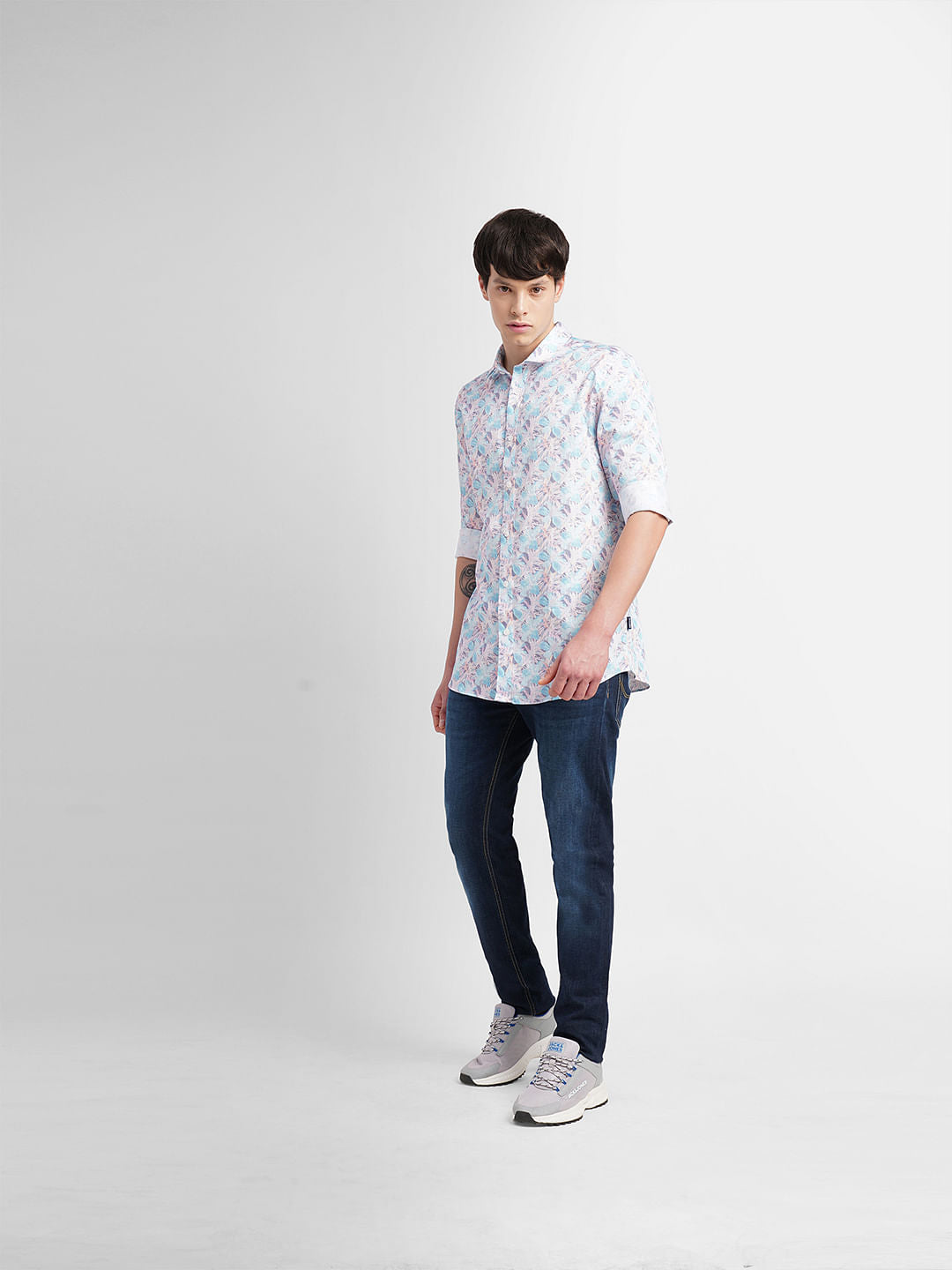 White All Over Print Full Sleeves Shirt
