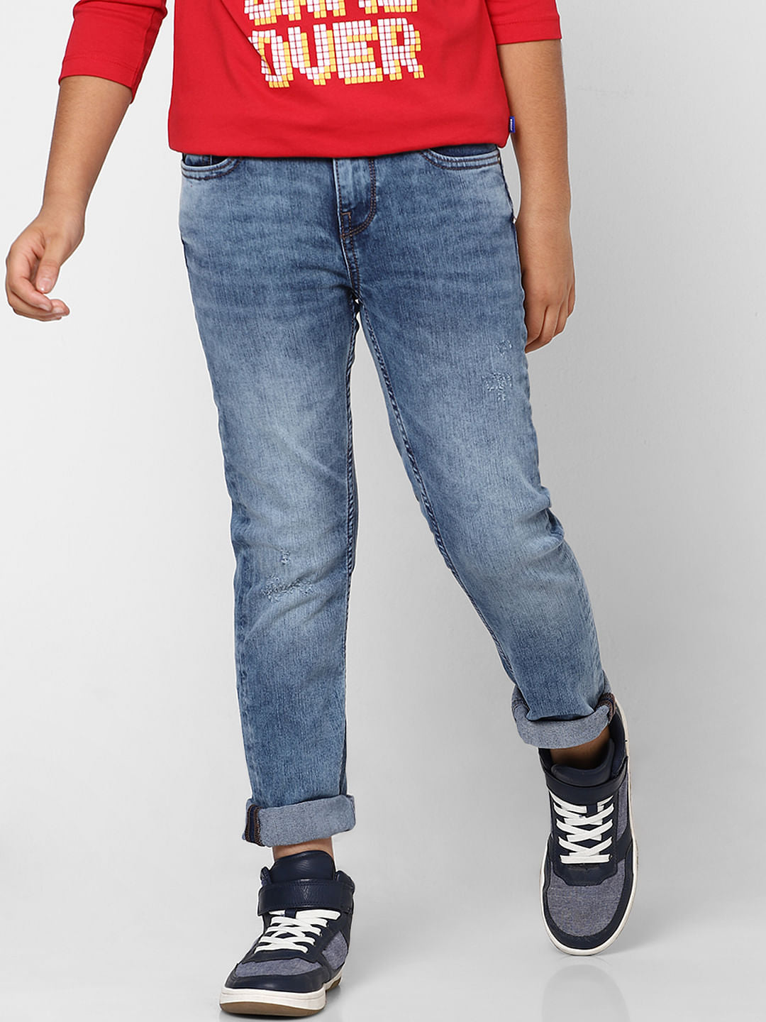 Boys Blue Mid Rise Straight Jeans