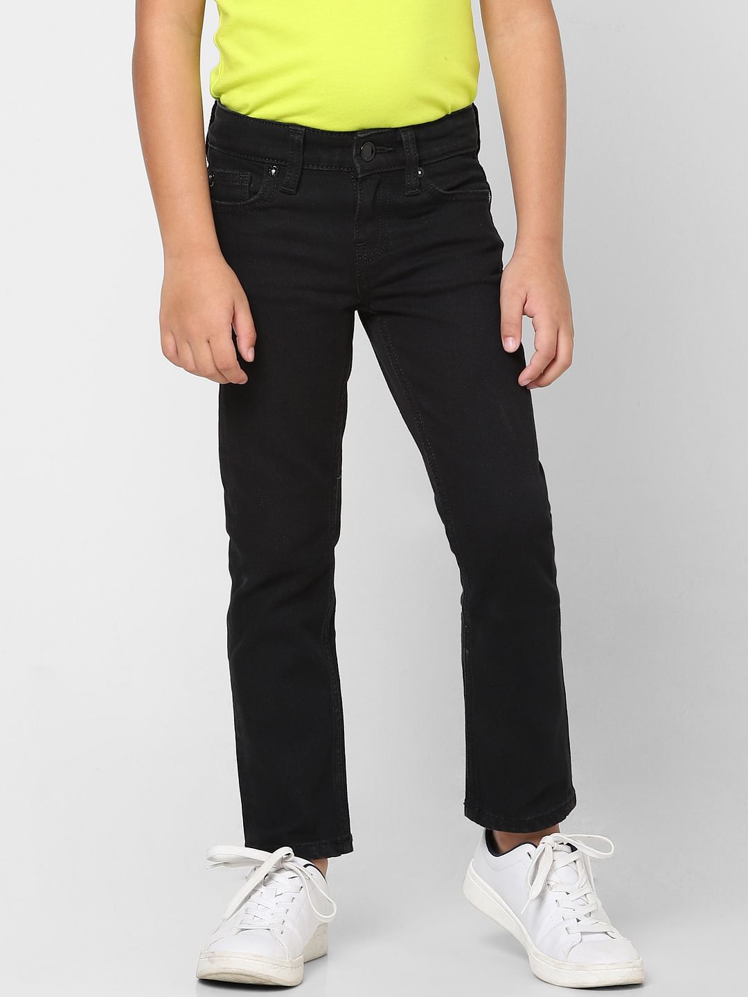 BOYS Black Mid Rise Clark Straight Fit Jeans