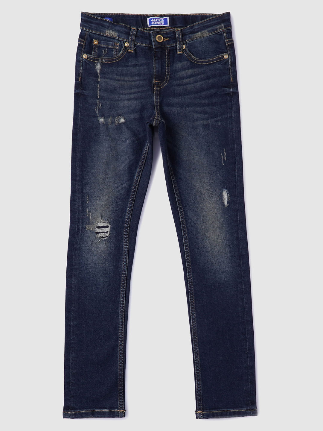 Boys Blue Mid Rise Ripped Slim Jeans