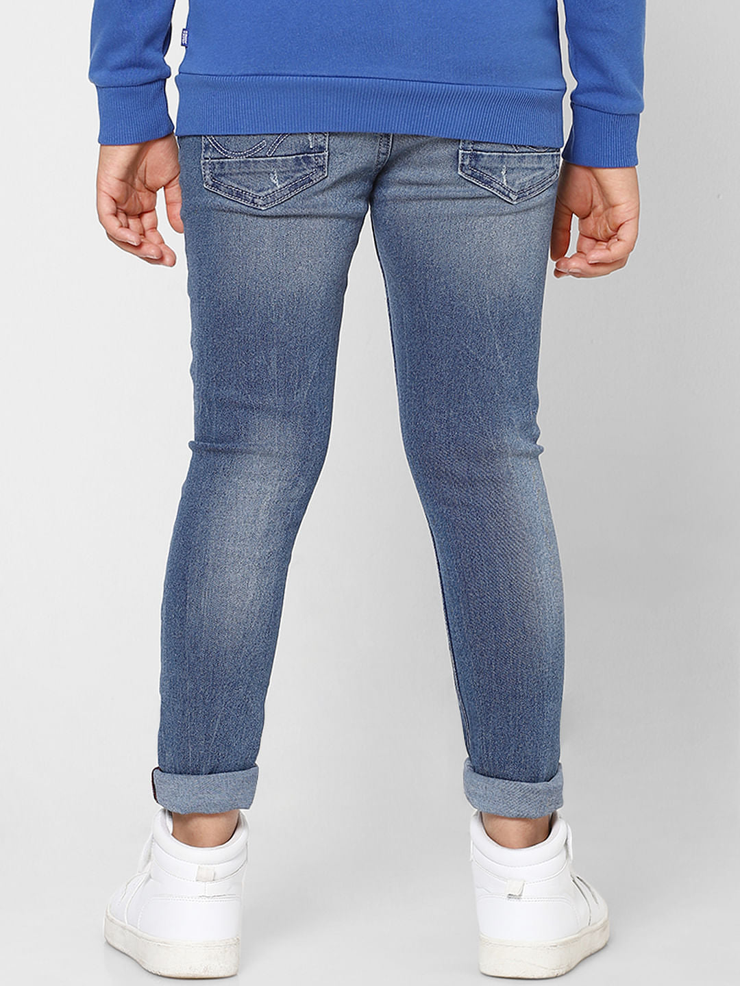 Boys Light Blue Mid Rise Ripped Slim Jeans