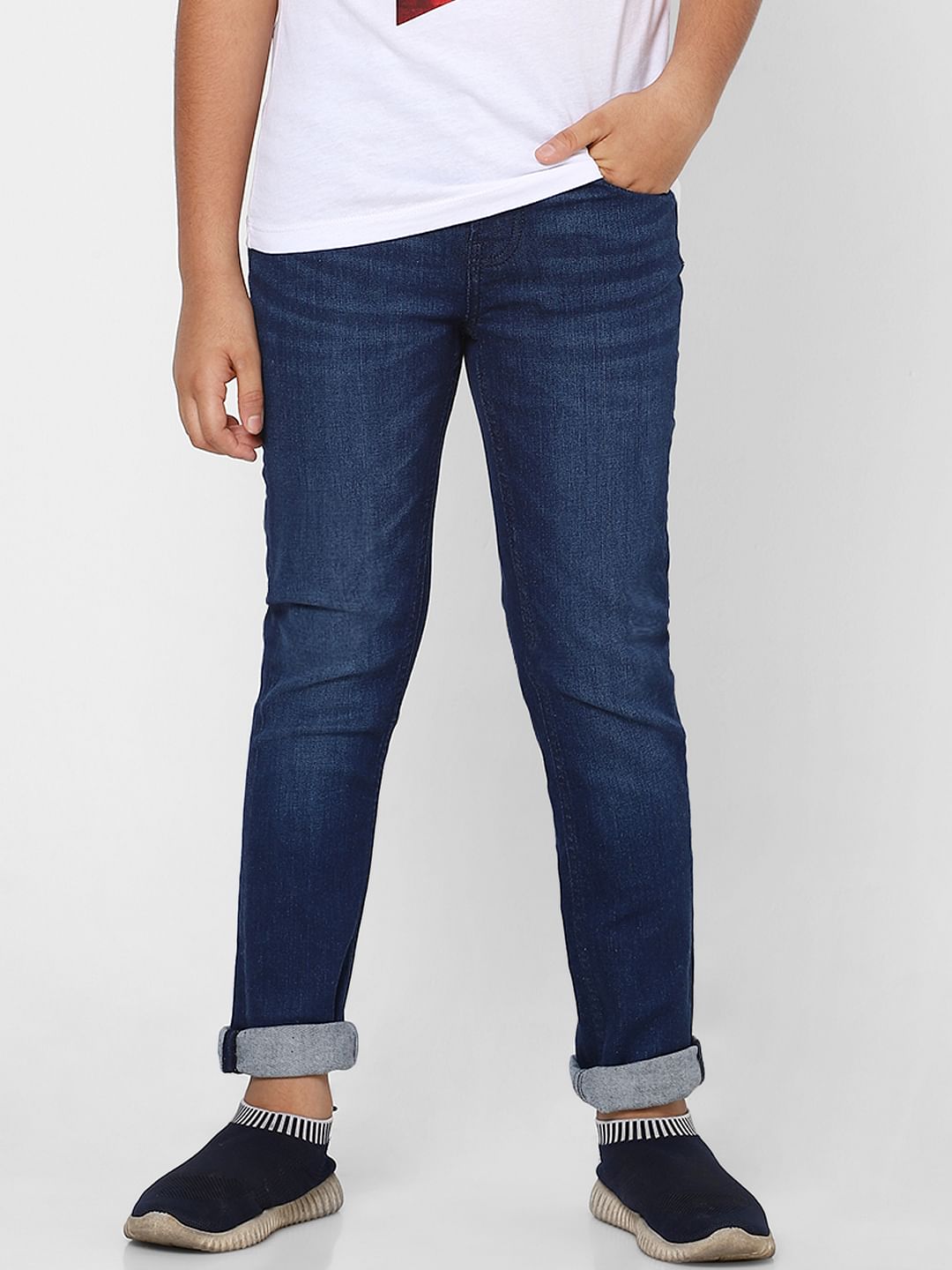 Boys Blue Mid Rise Straight Jeans