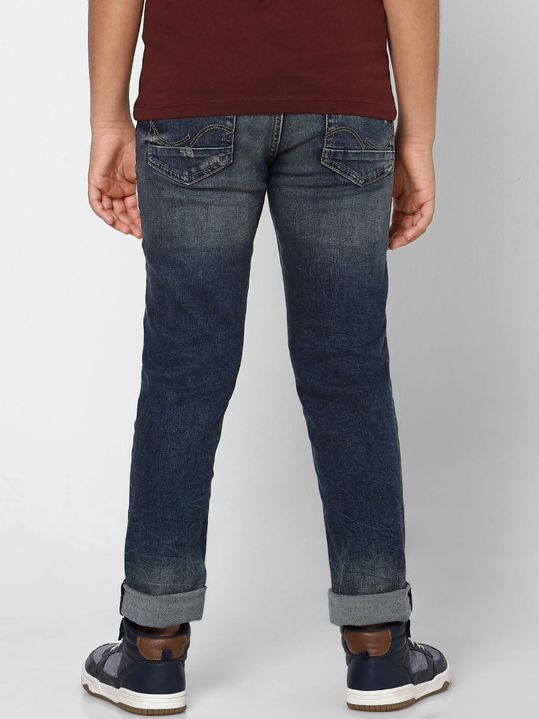 BOYS Blue Mid Rise Clark Straight Fit Ripped Jeans