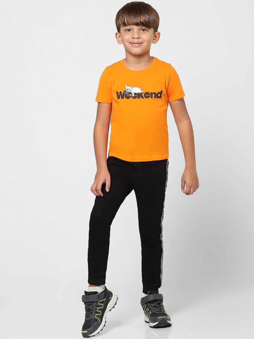 Boys Black Mid Rise Denim Joggers