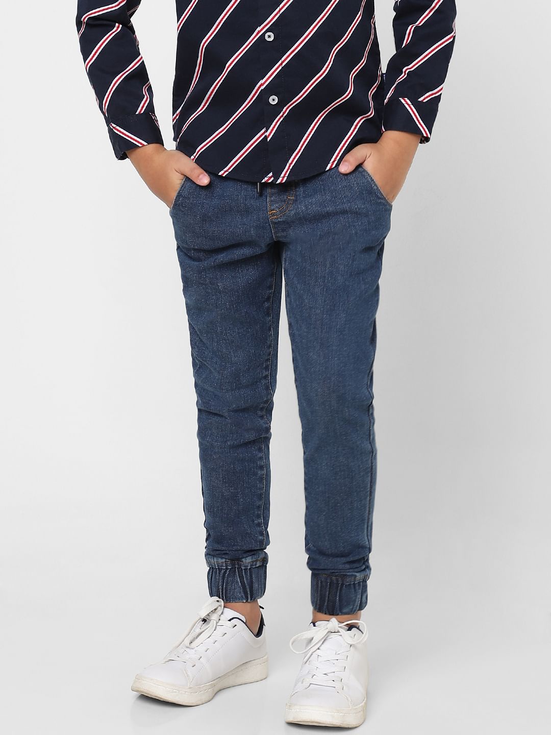 Boys Blue Mid Rise Denim Joggers