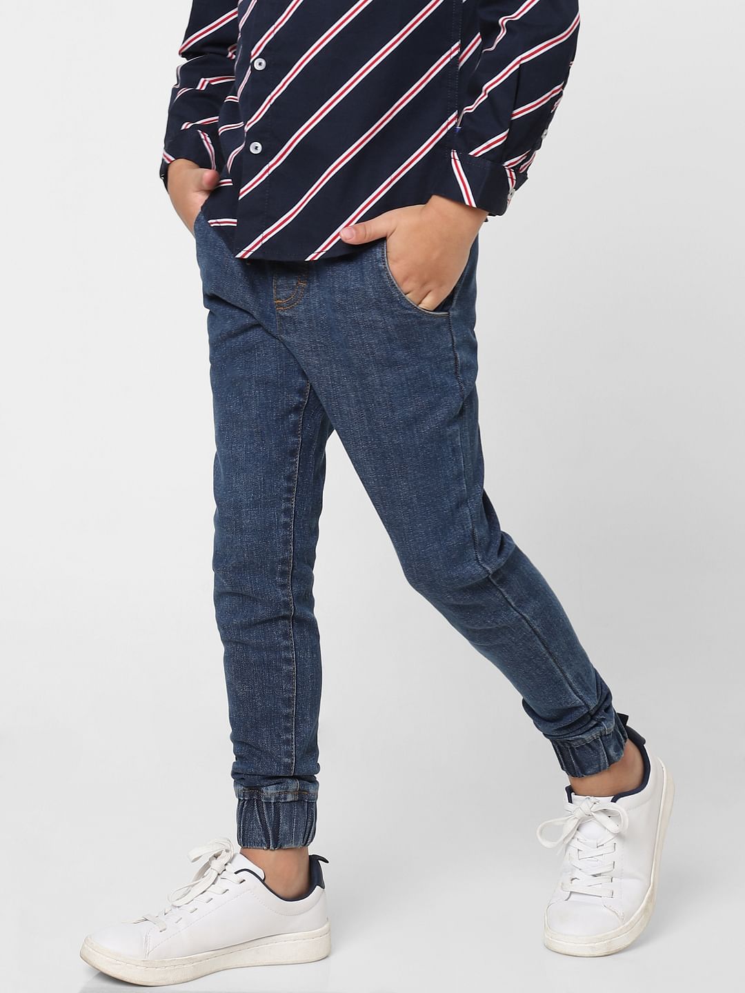 Boys Blue Mid Rise Denim Joggers