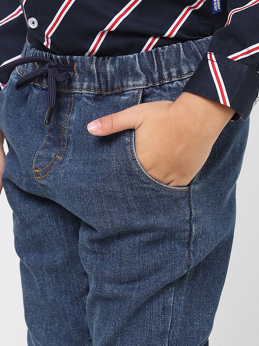 Boys Blue Mid Rise Denim Joggers