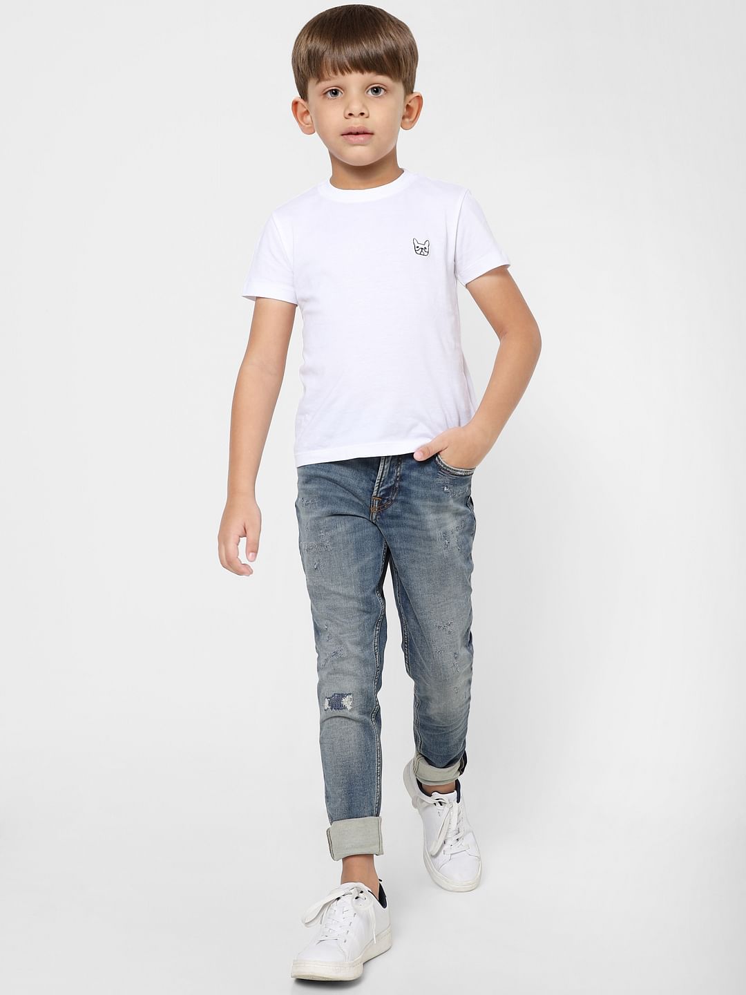 BOYS Blue Mid Rise Liam Slim Fit Ripped Jeans