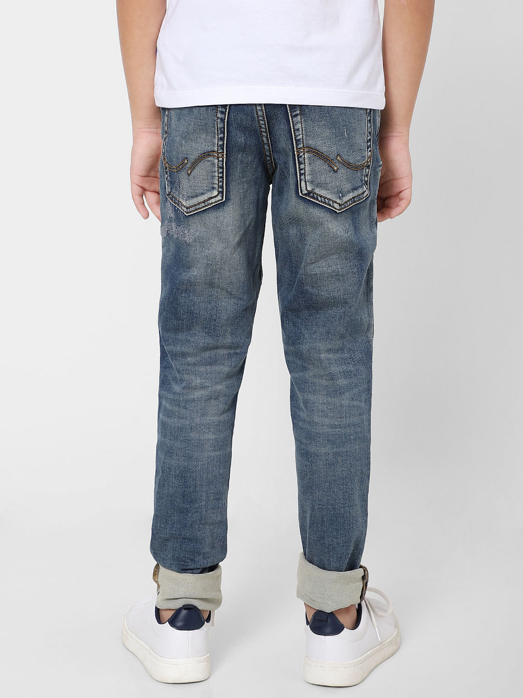 BOYS Blue Mid Rise Liam Slim Fit Ripped Jeans