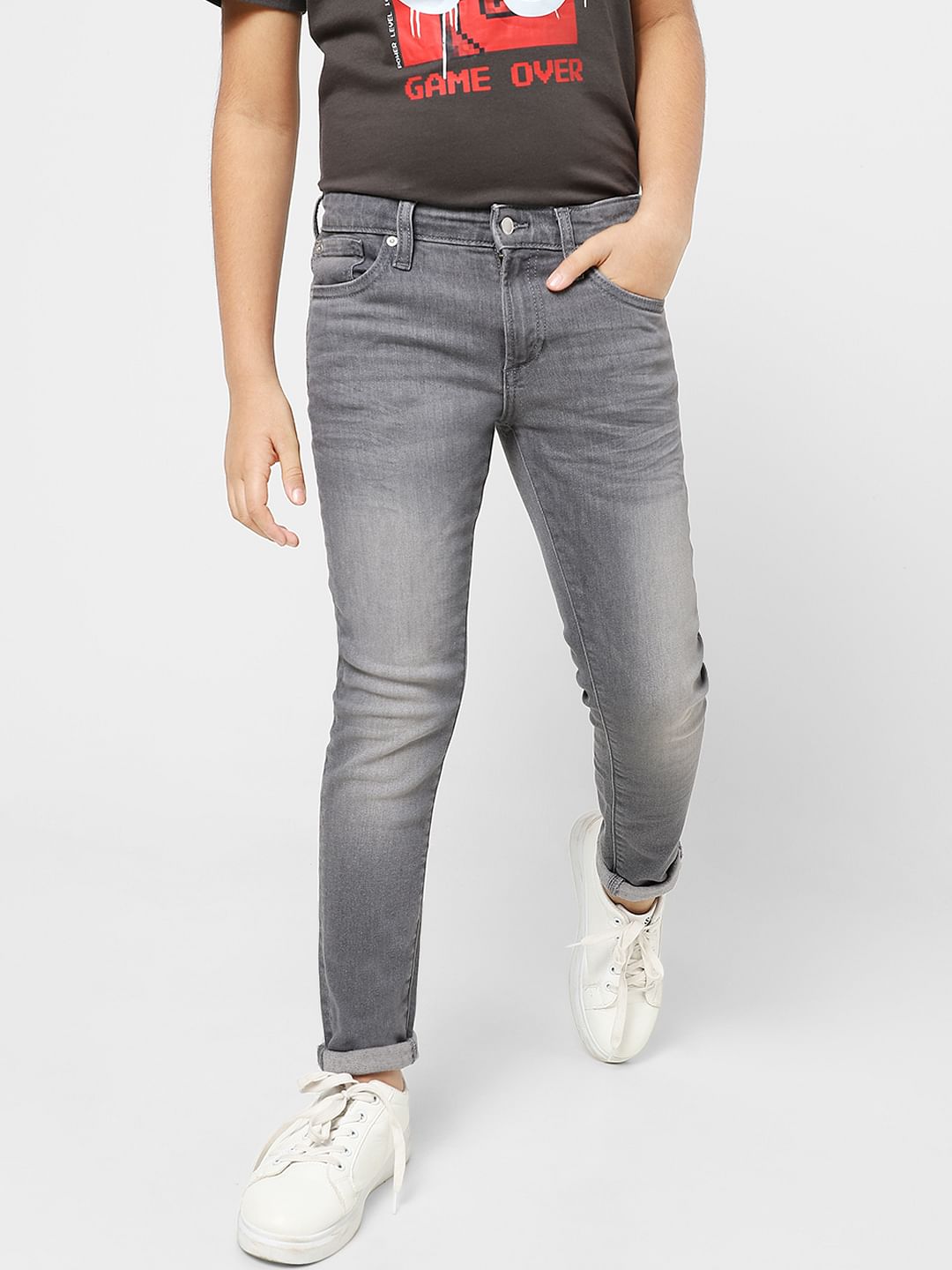 Boys Grey Mid Rise Glenn Slim Fit Jeans