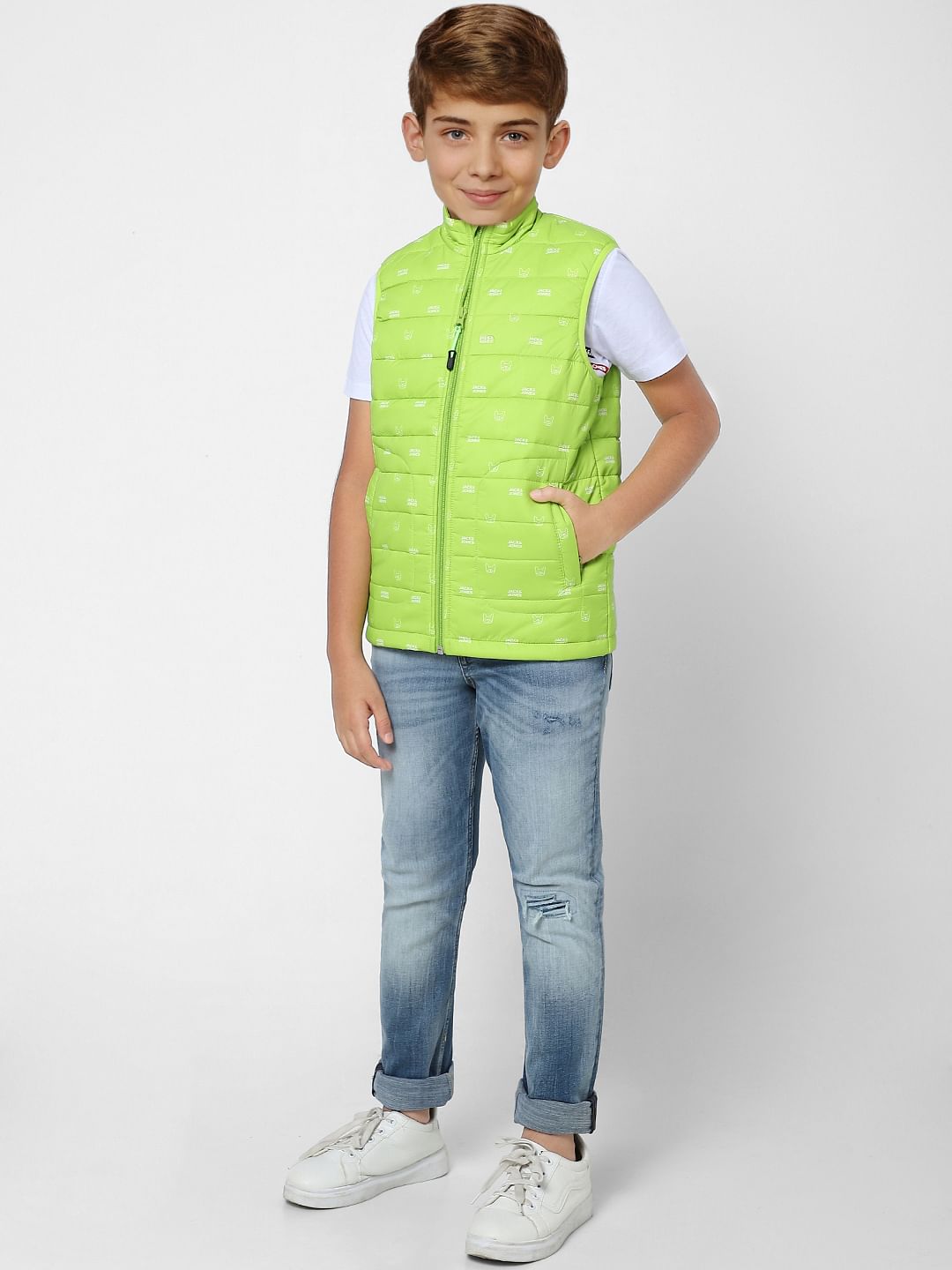 BOYS Lime Green Sleeveless Puffer Winter Jacket
