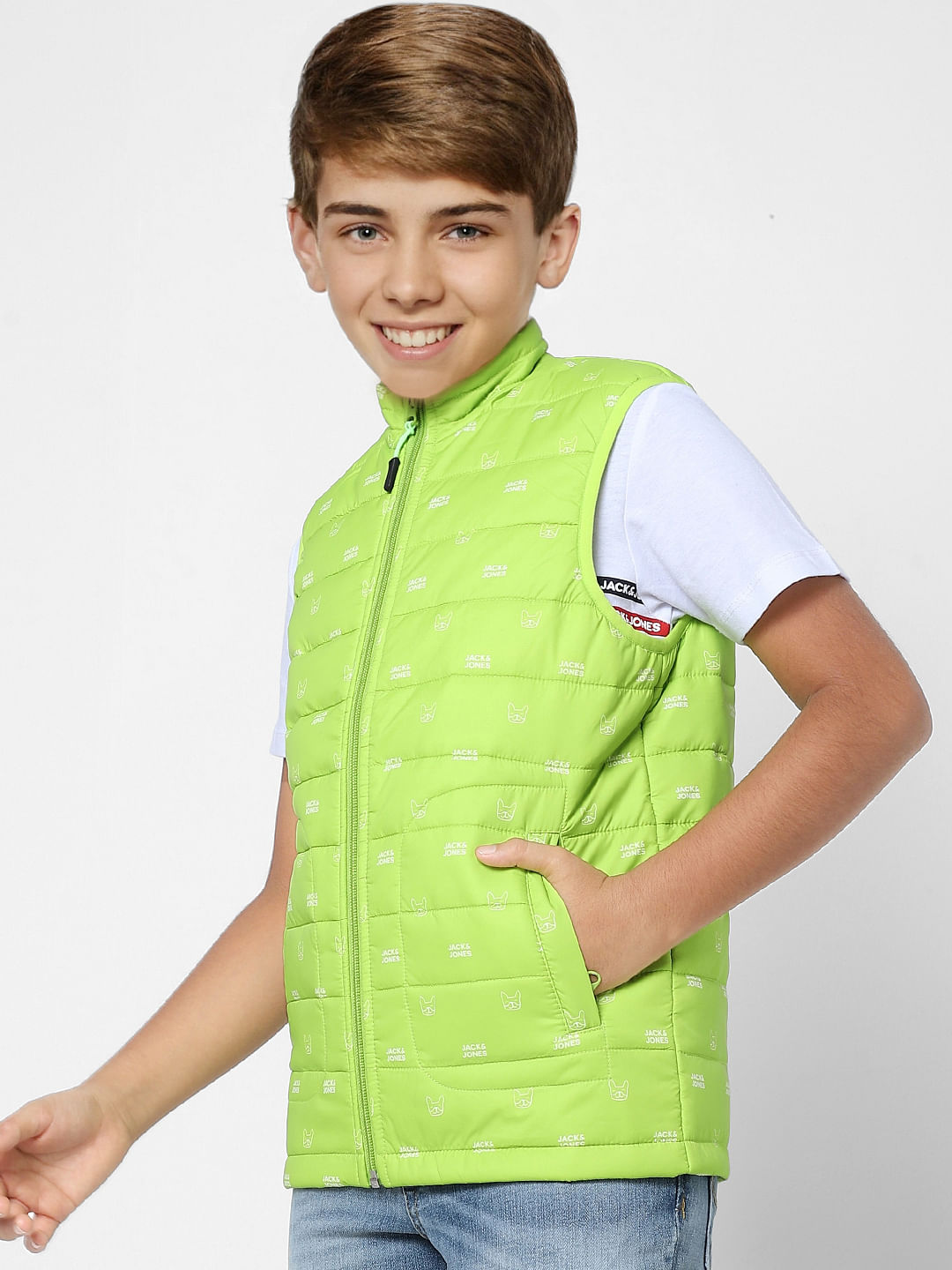 BOYS Lime Green Sleeveless Puffer Winter Jacket
