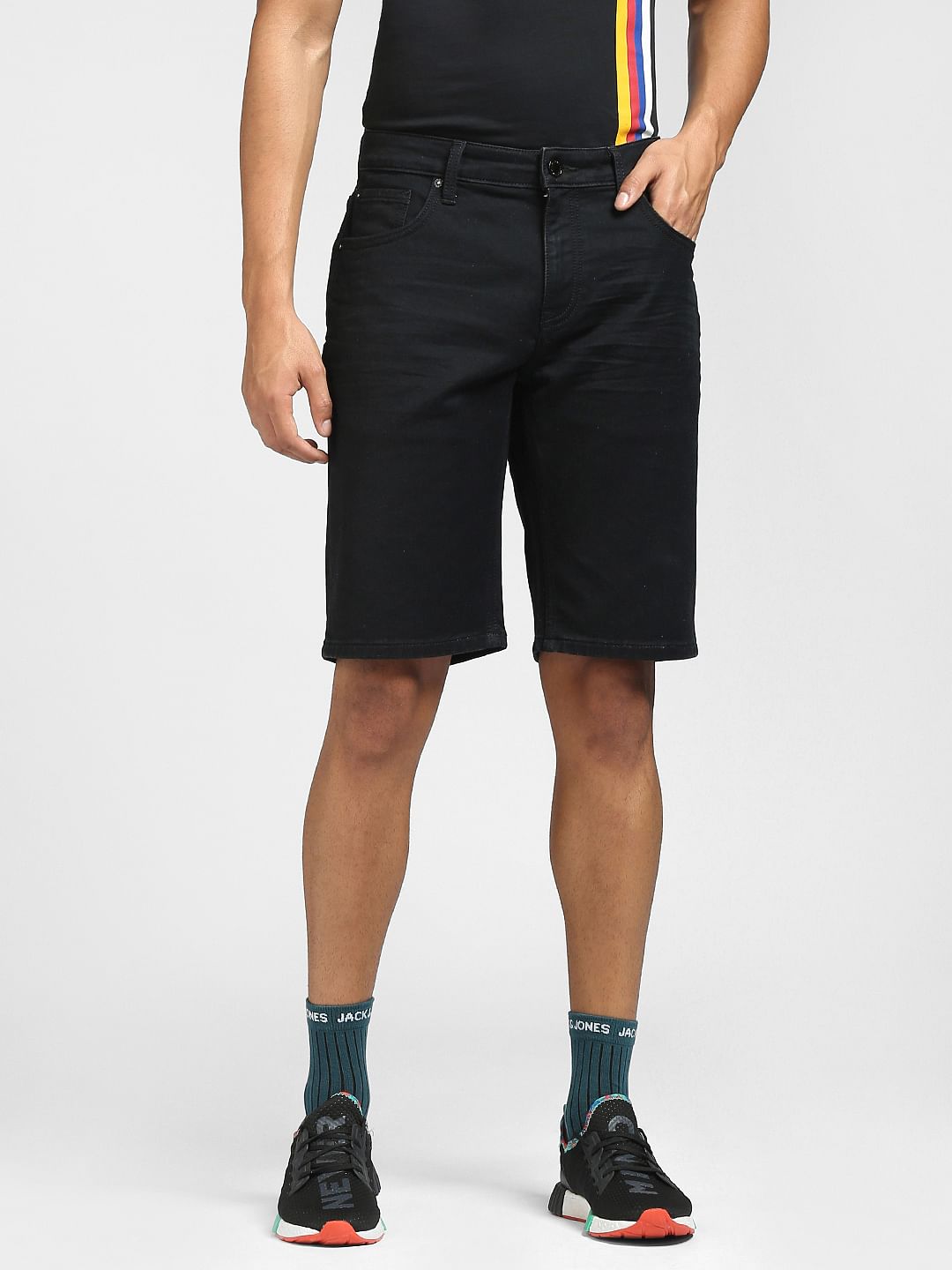 Black Low Rise Denim Shorts