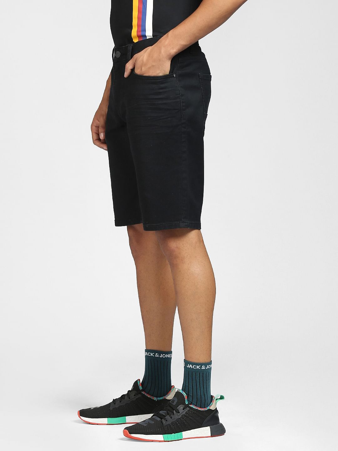 Black Low Rise Denim Shorts