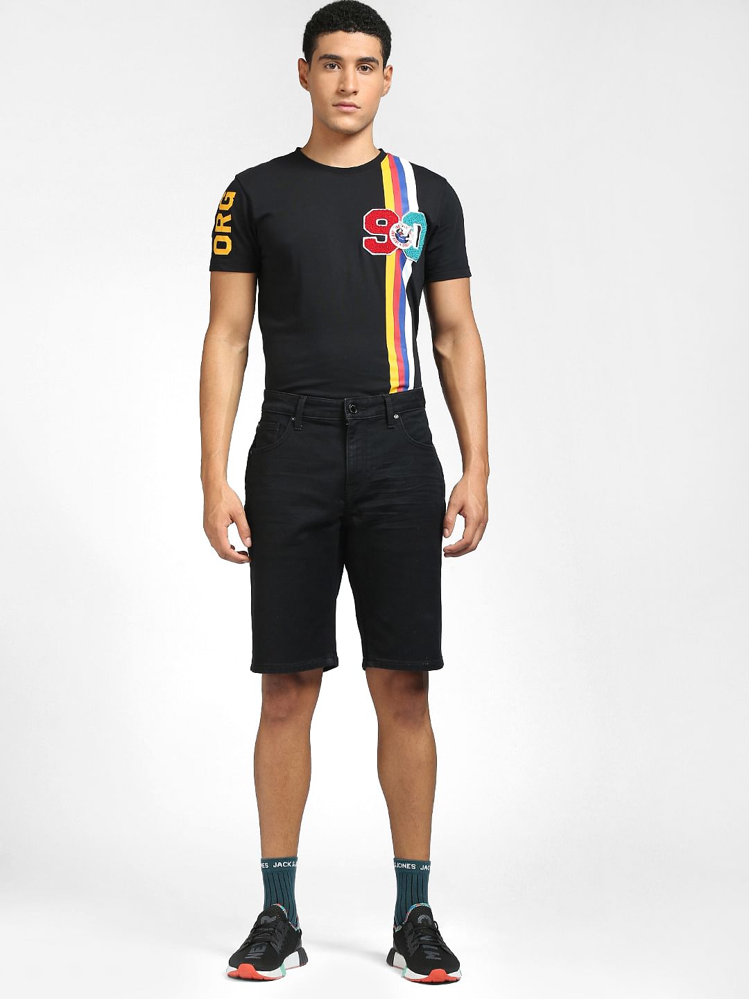 Black Low Rise Denim Shorts