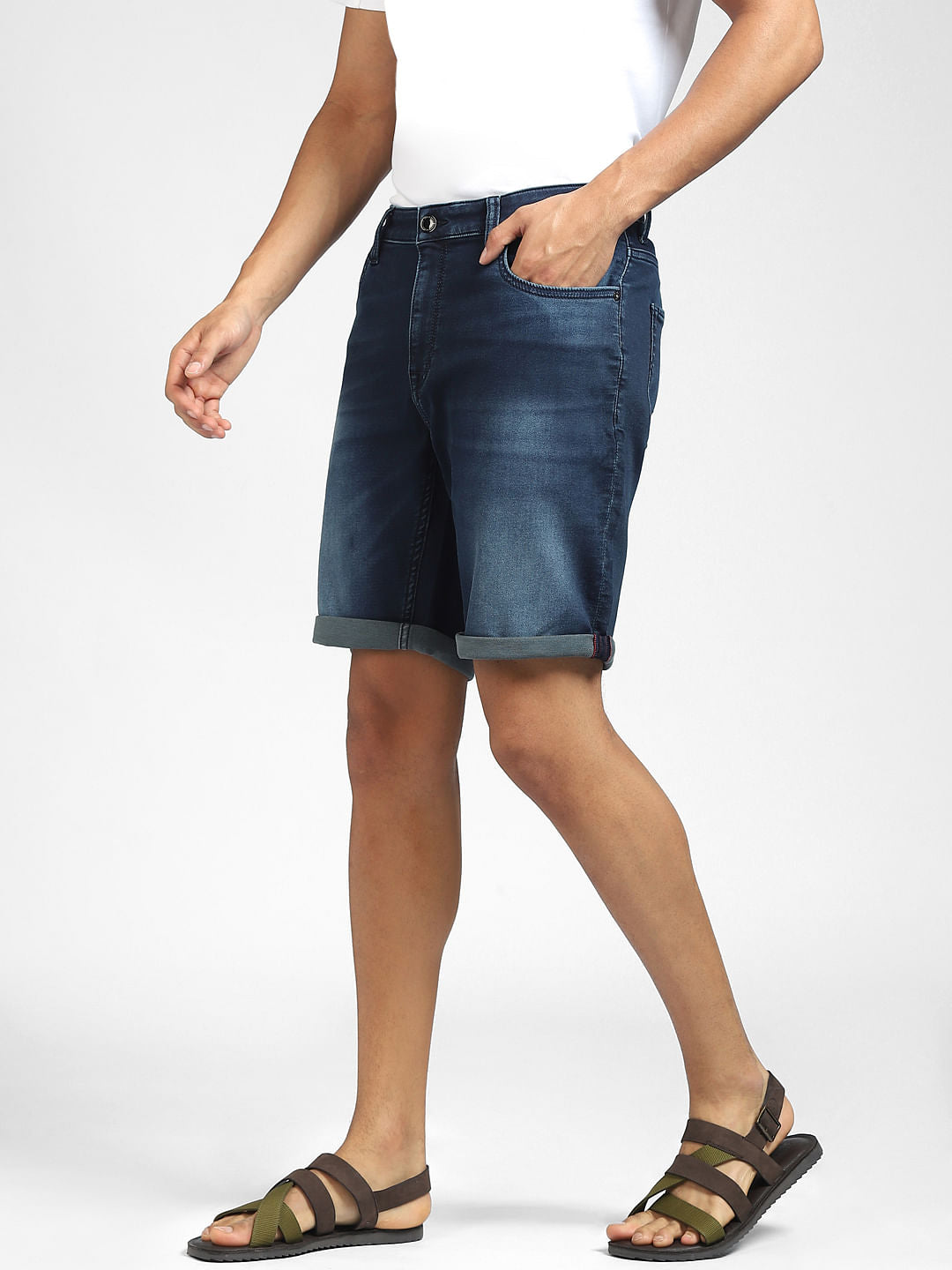 Blue Low Rise Denim Shorts