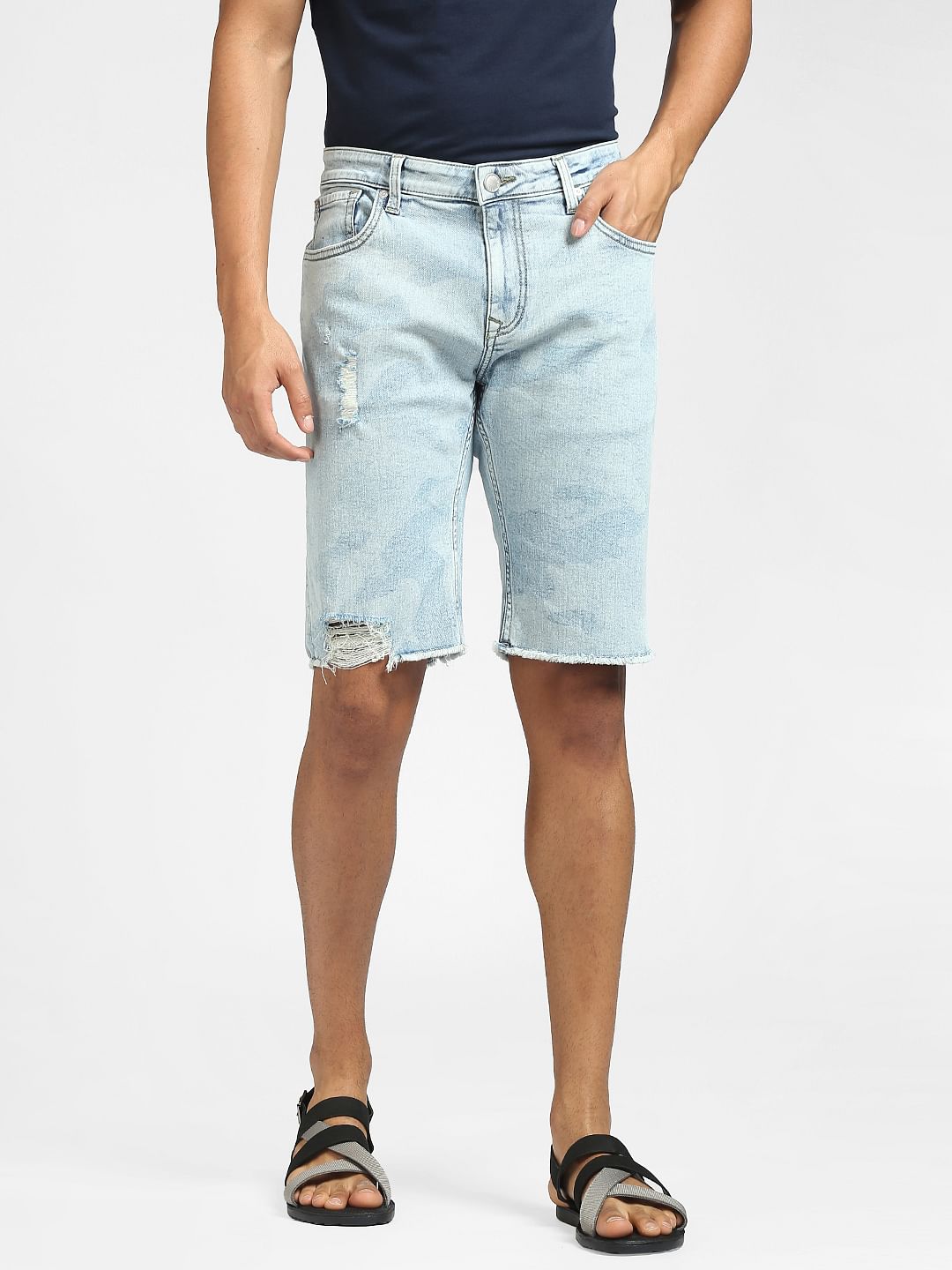 Light Blue Ripped Denim Shorts