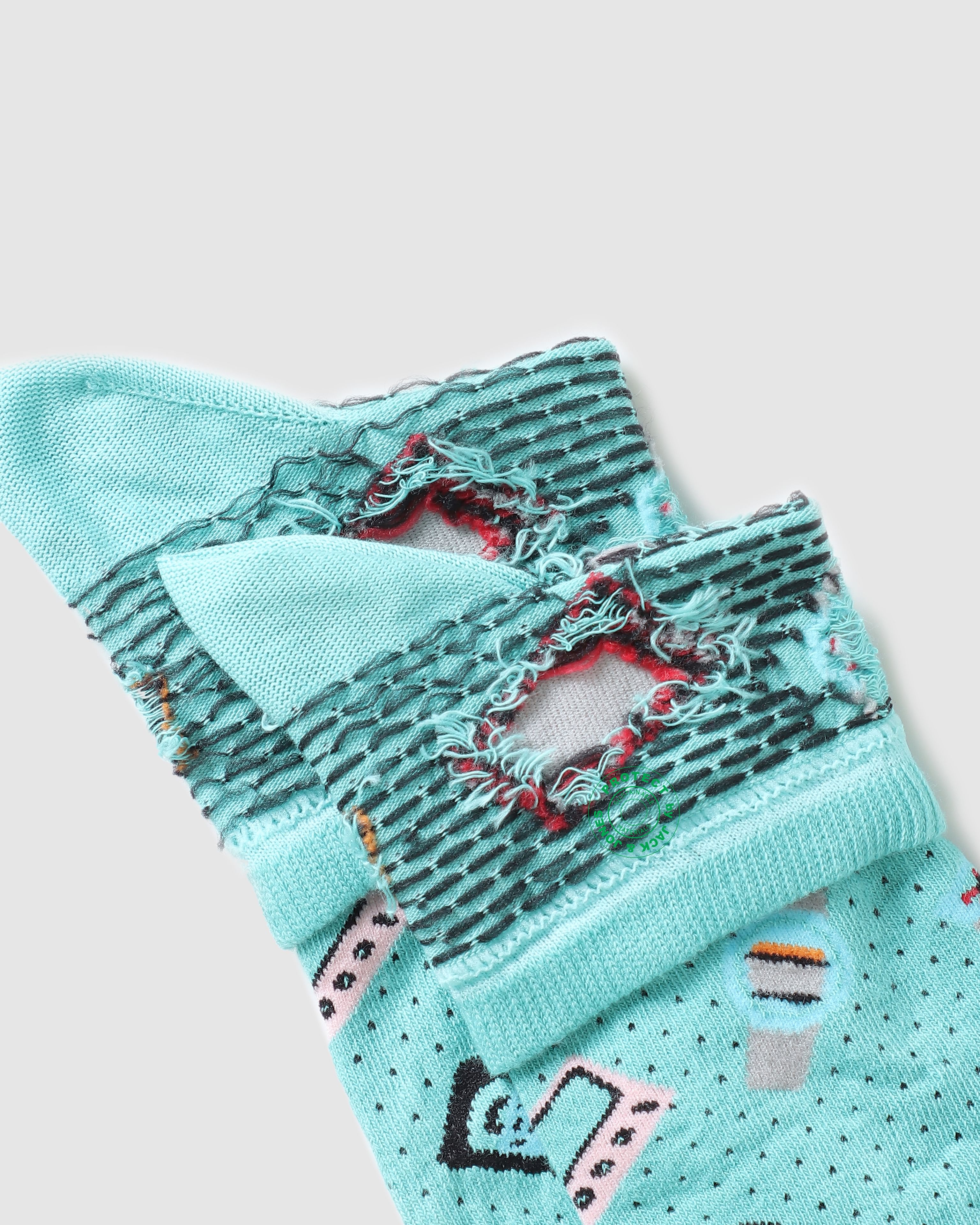 Pack of 2 Printed Ankle Socks - Beige & Green