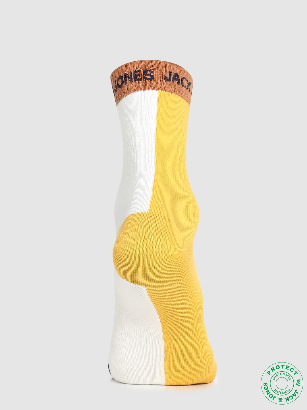 Beige & Yellow Colourblocked Socks
