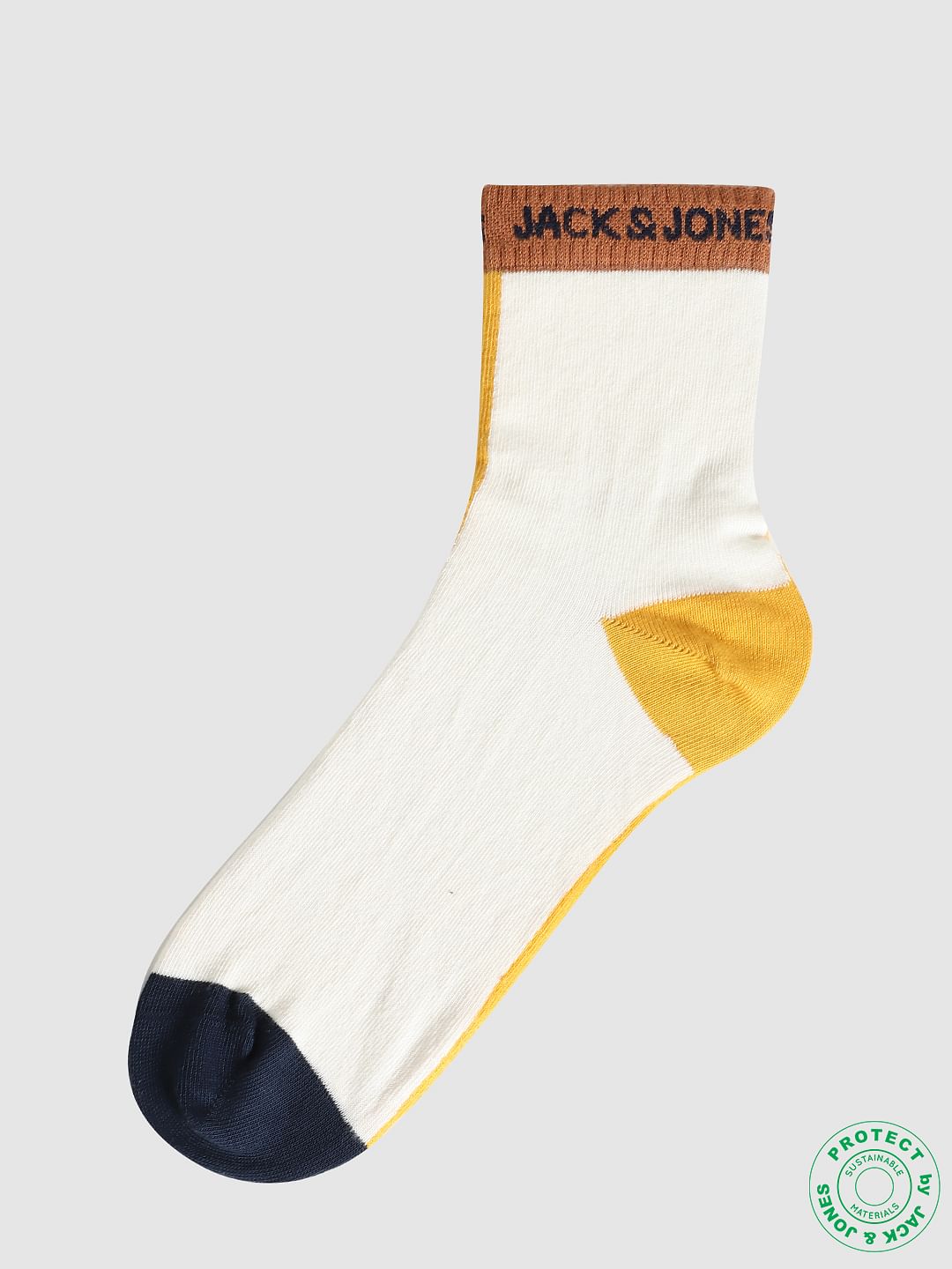 Beige & Yellow Colourblocked Socks