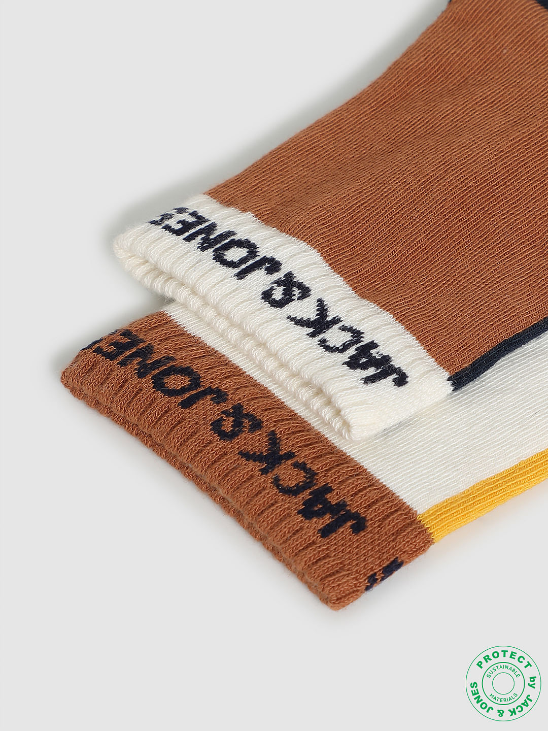 Beige & Yellow Colourblocked Socks